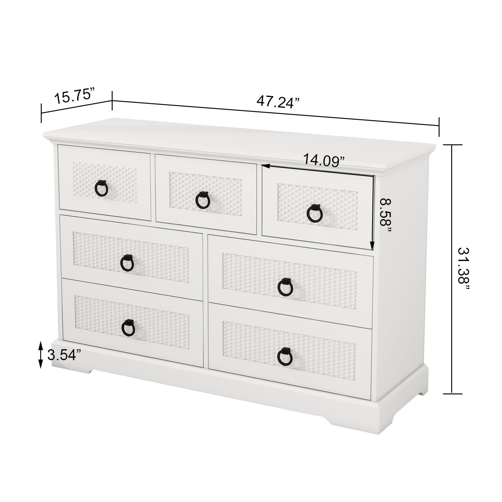 Modern 7-Drawer Dresser – 47" Wide Farmhouse Chest for Bedroom, Living Room, Entryway – White Tall Storage Cabinet - PRHOMZ