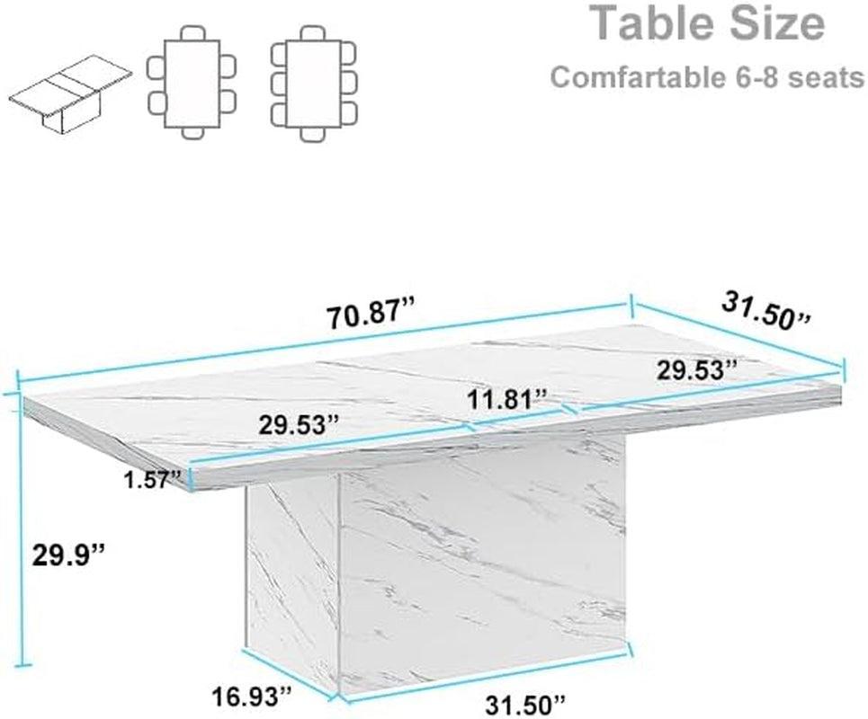 71 Inch White Faux Marble Dining Table With MDF Top