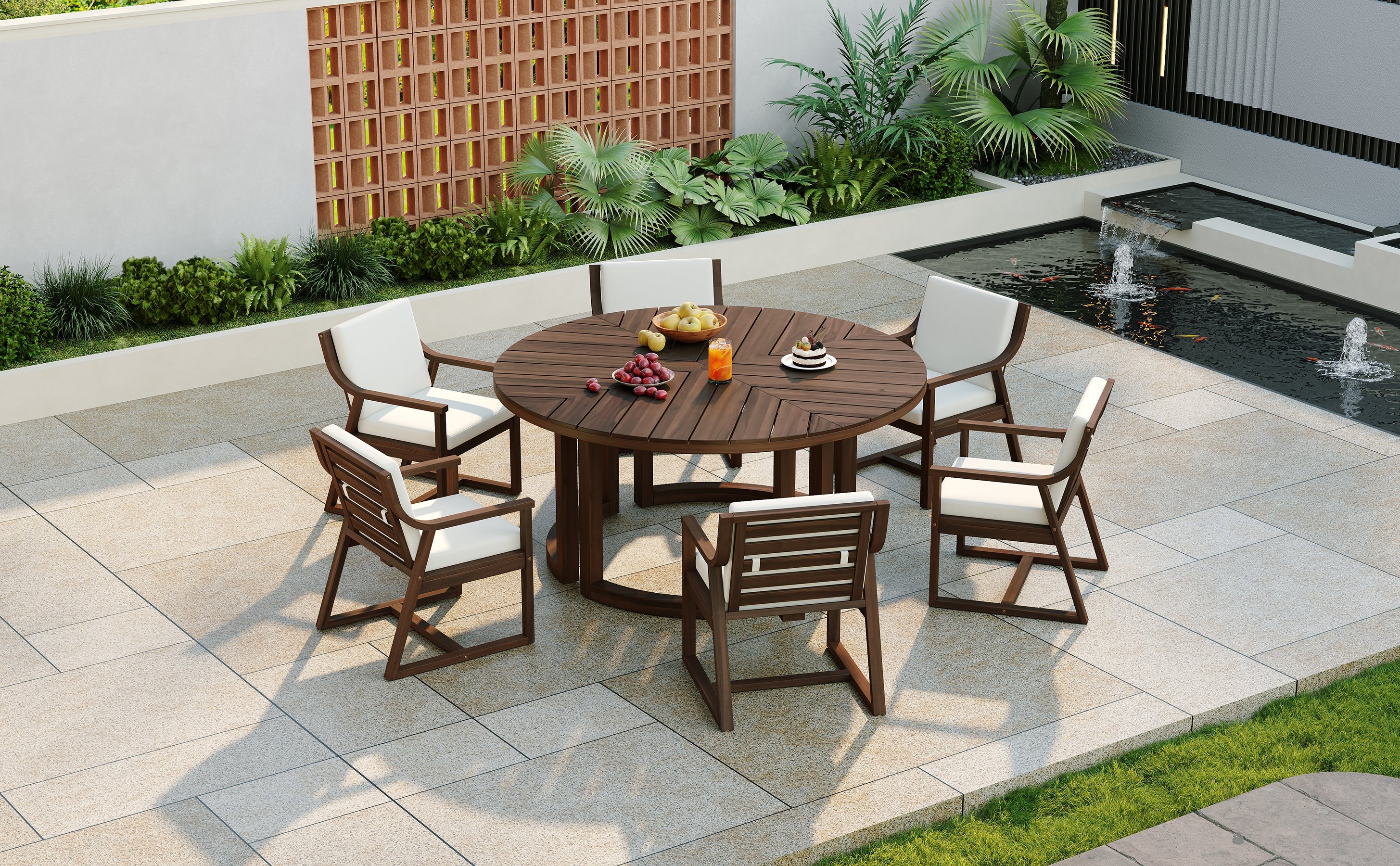 TREXM Patio Dining Table Set for 6 with Umbrella Hole