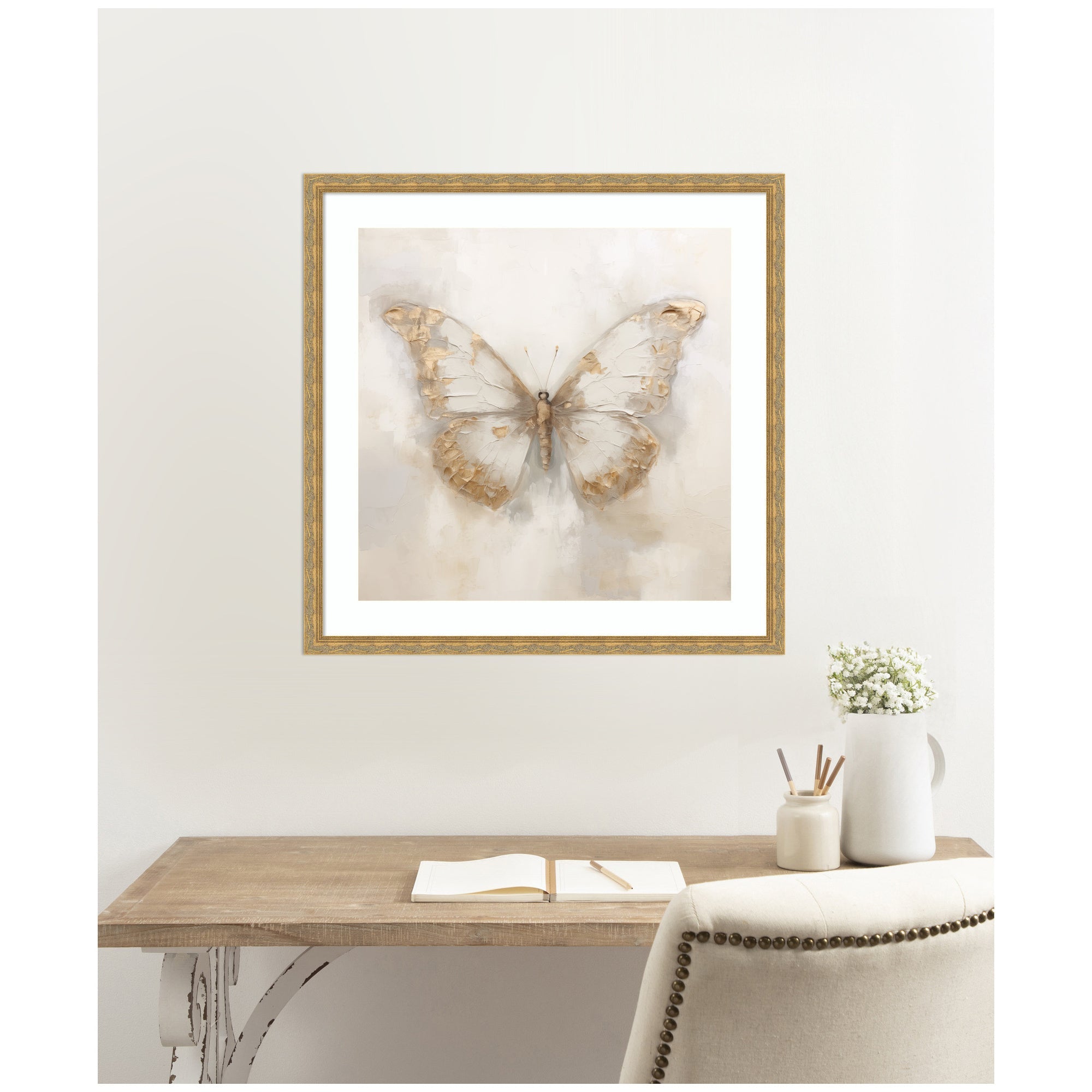 Framed Art Butterfly Neutral 2 by The Creative Bunch Studio