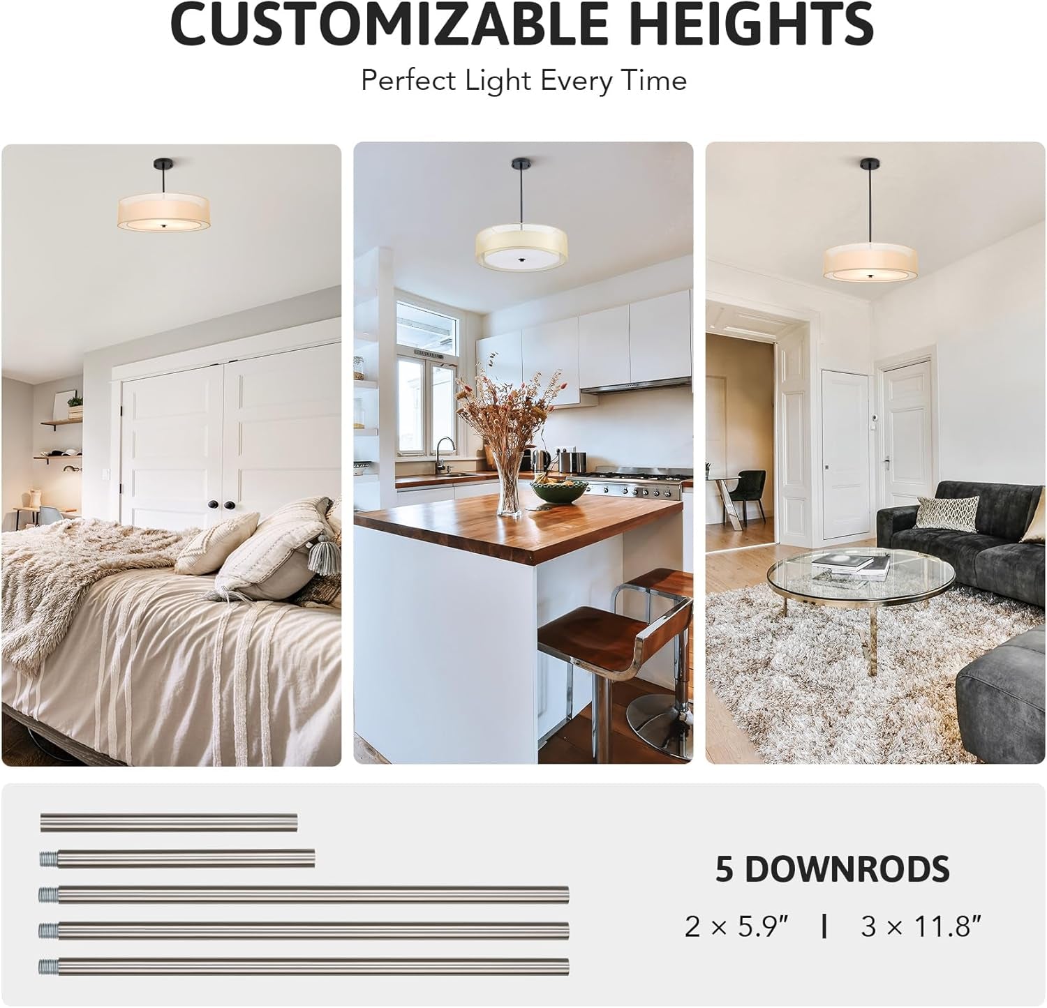 20 Inch Black Drum Pendant Light With Fabric Shade Three Light Matte Finish For Living Room