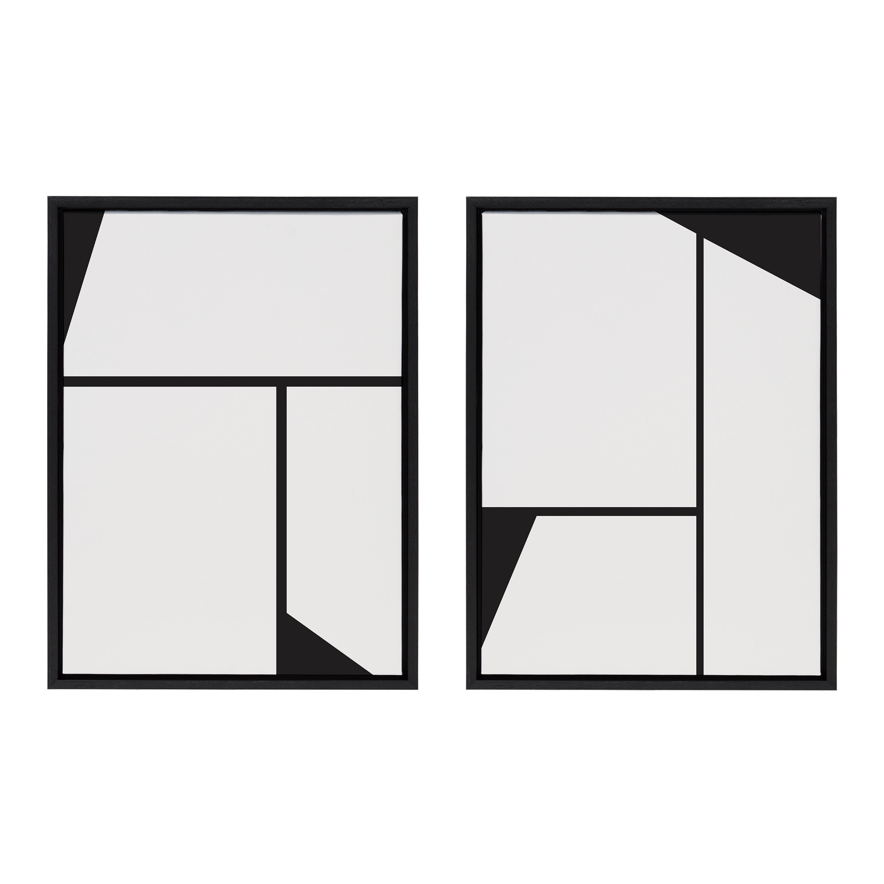 Sylvie Sleek Luxe Minimalist Black and White Abstract Framed Canvas Art Set by The Creative Bunch Studio