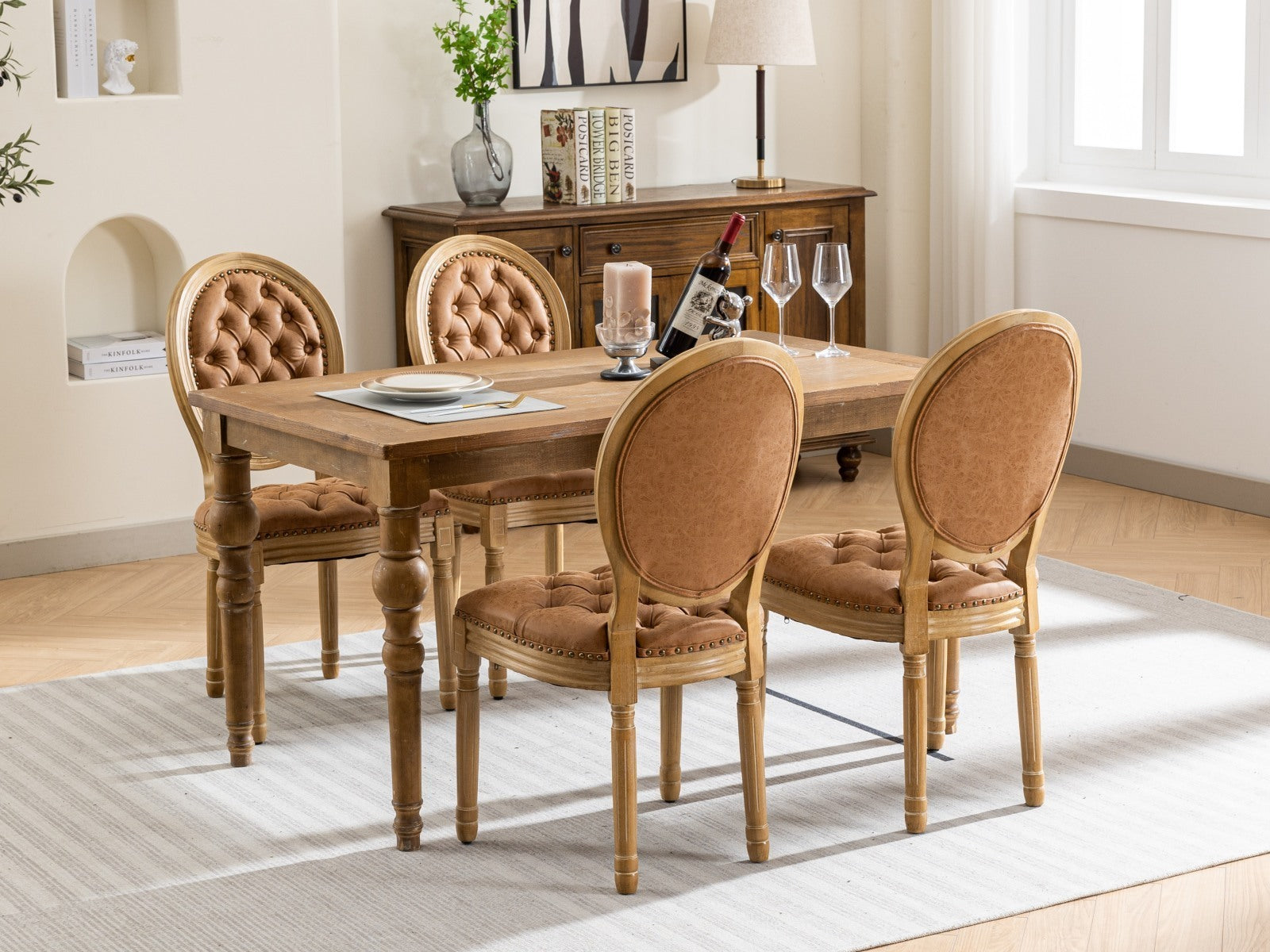 Set of 2 French Style Solid Wood Antique Dining Chairs