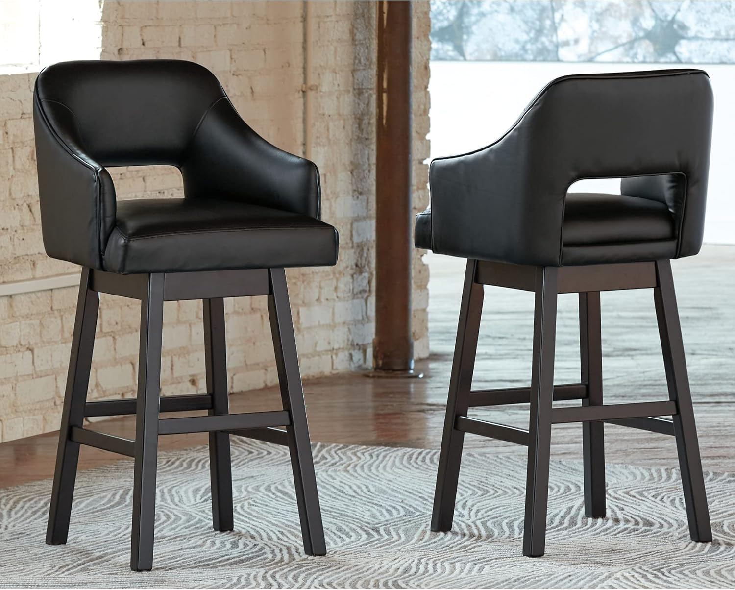Modern Upholstered Swivel Barstool Set with Footrest