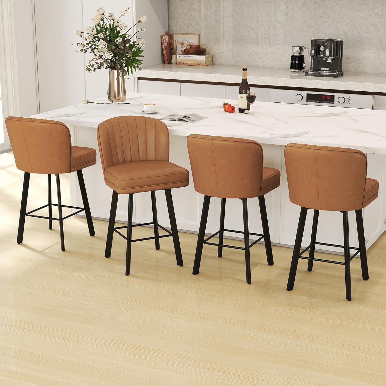 Modern Swivel Bar Stools Set of Four Upholstered Chairs