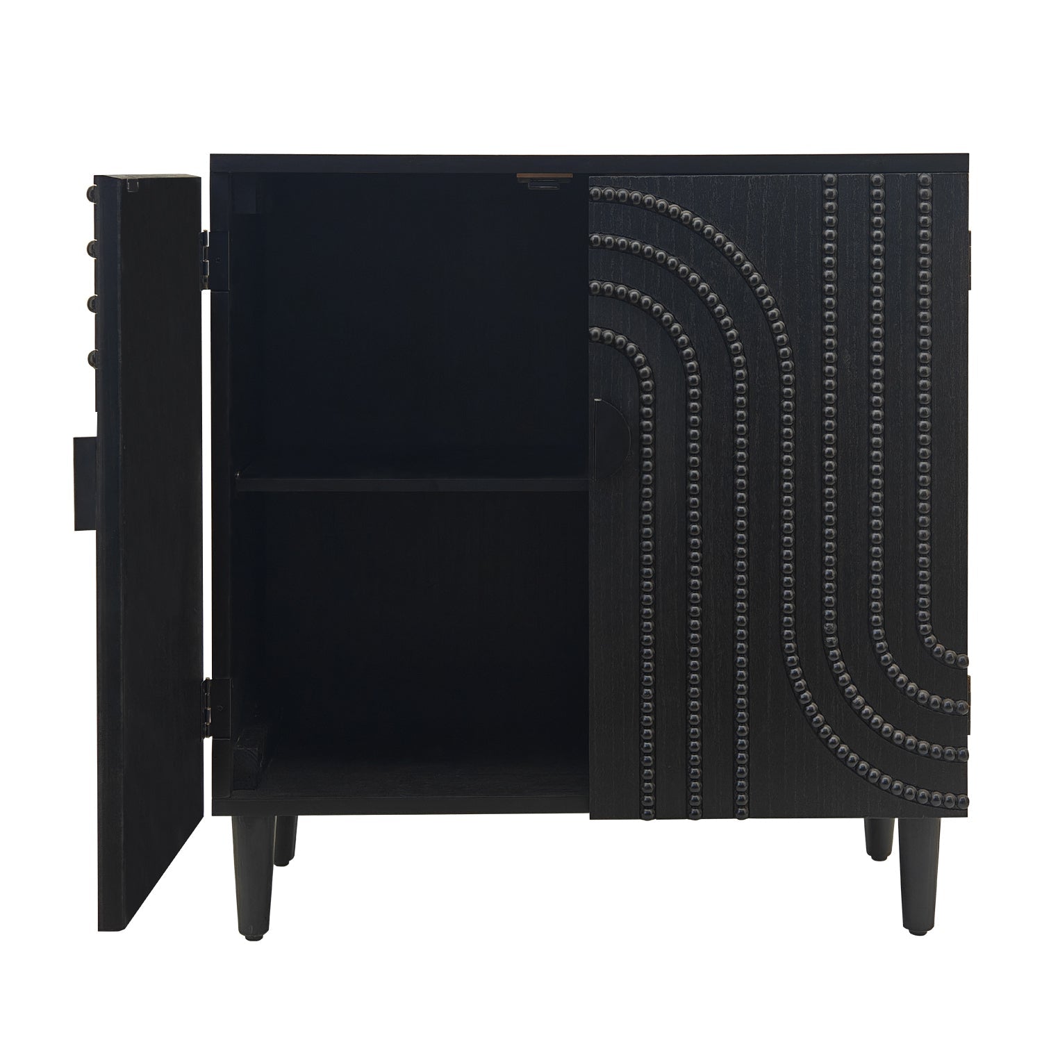 Modern Black Wood Storage Cabinet with Decorative Door