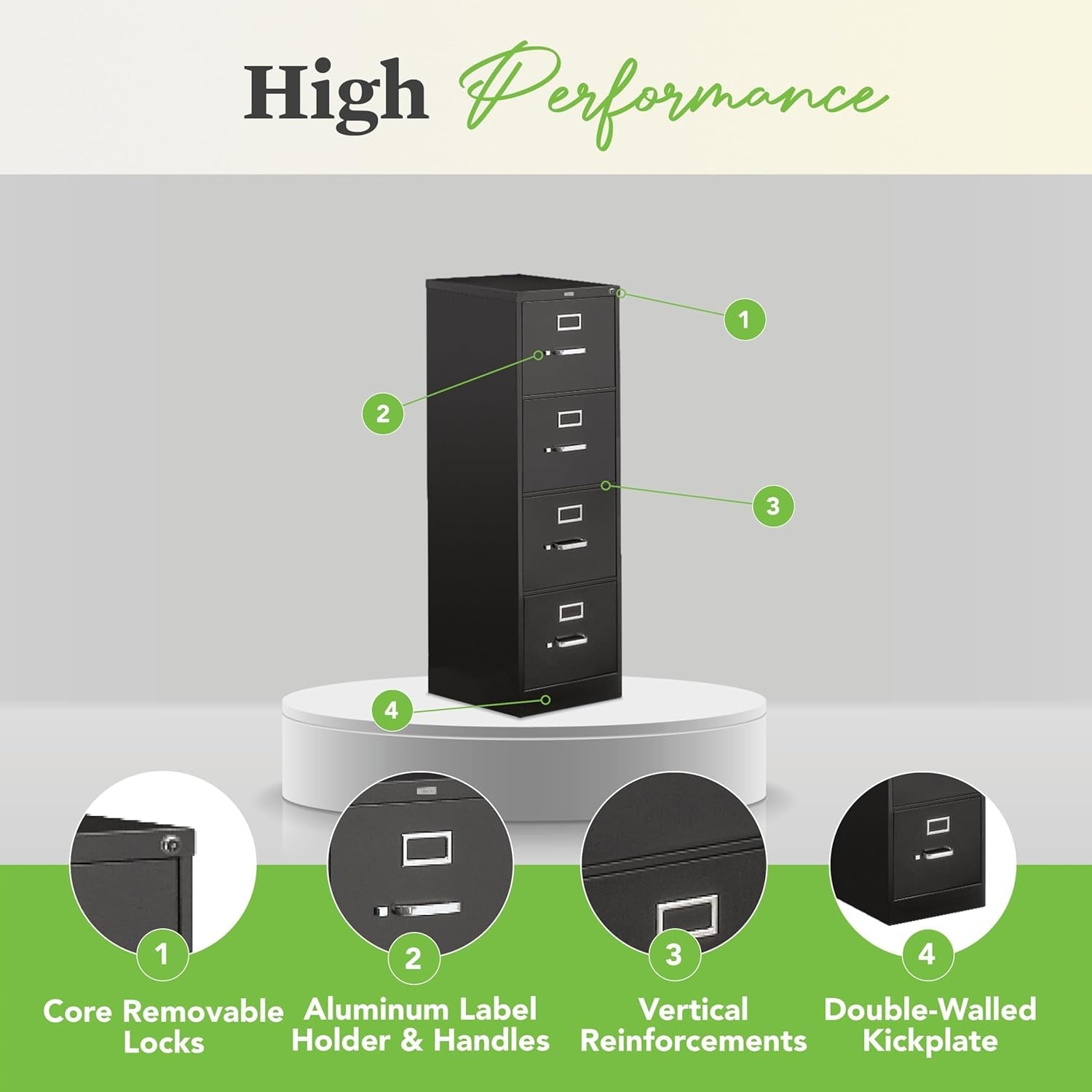 4-Drawer Vertical Locking Metal File Cabinet 25 Deep Putty