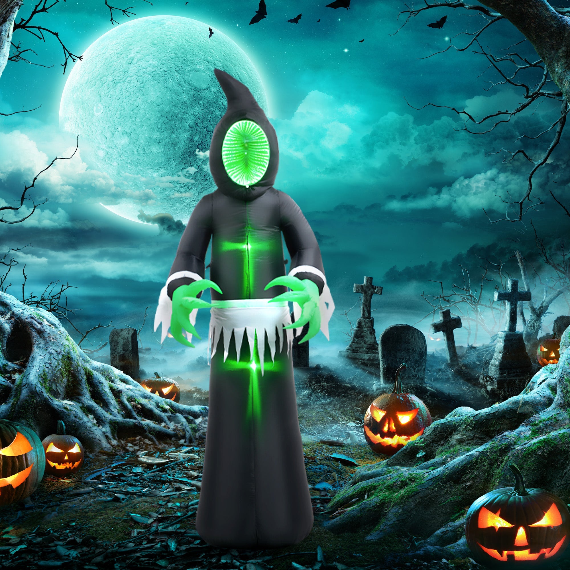 HOMCOM 8ft Inflatable Halloween Decoration Mirror Face Ghost