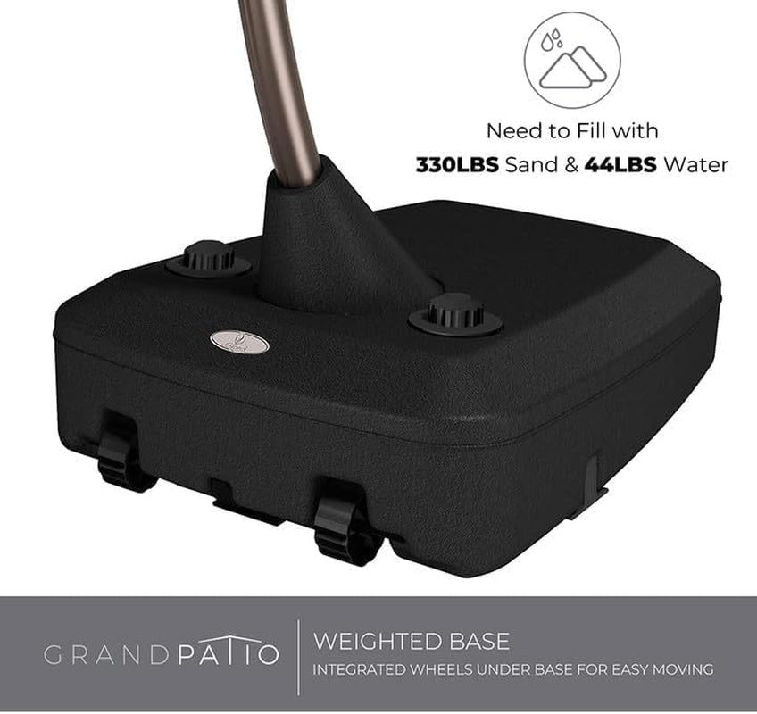 11ft Cantilever Umbrella With Base Champagne Aluminum Outdoor Patio Shade Durable Frame