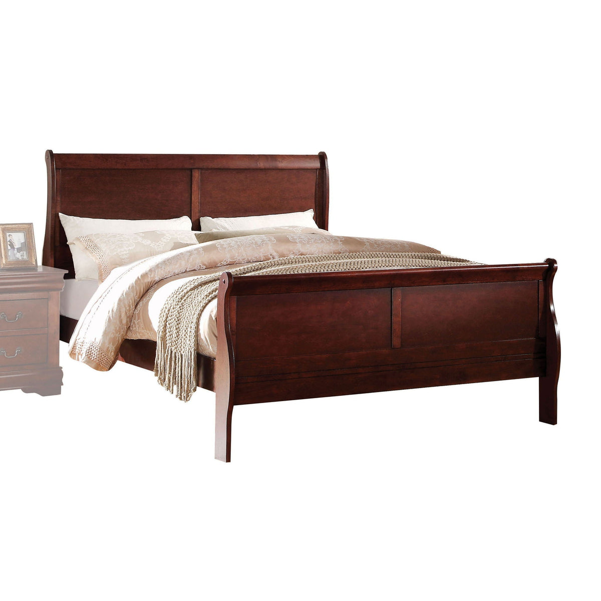 Louis Philippe Sleigh Style Bed with Classic Wood Construction - Multiple Colors
