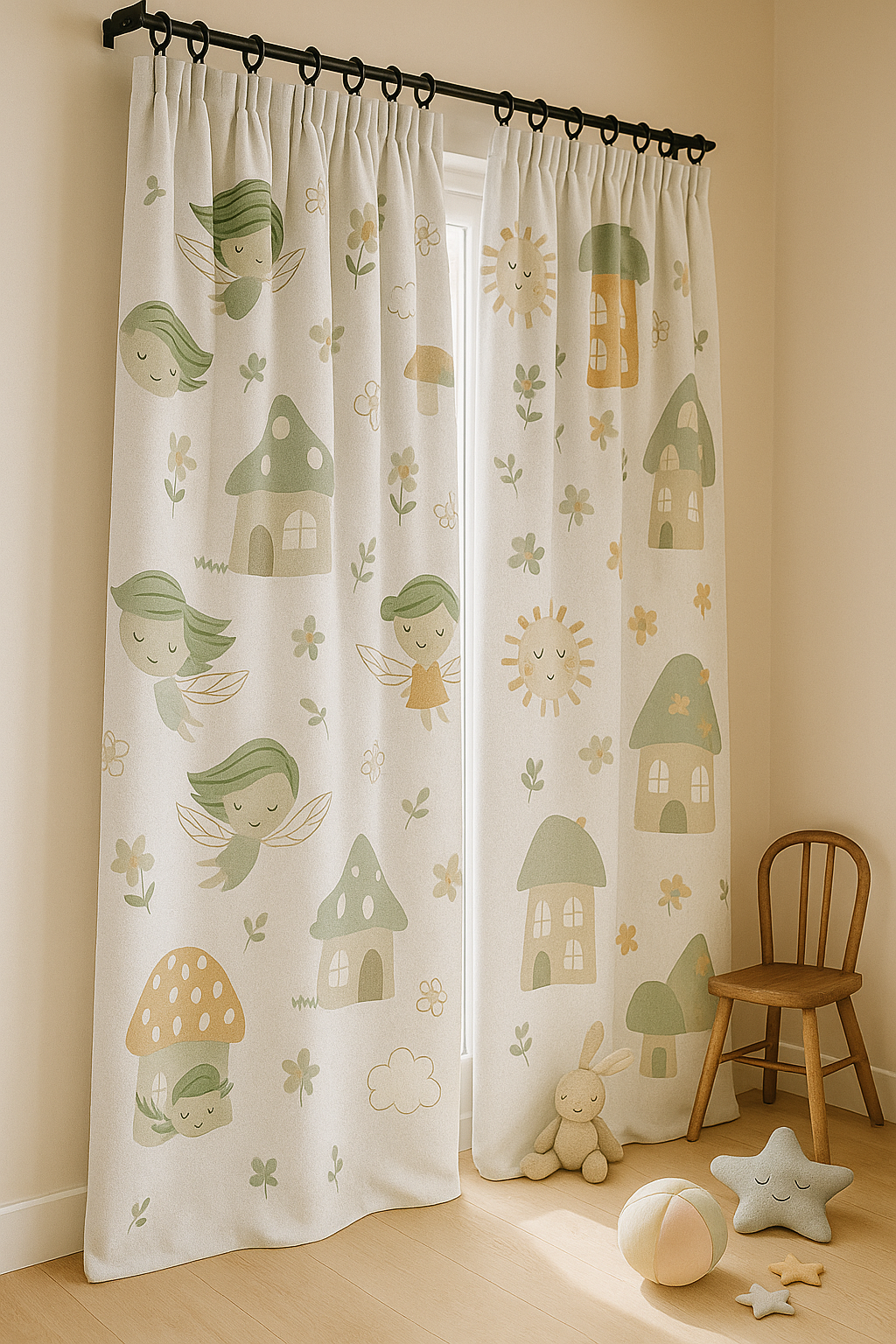 Whimsical Fairy Tale Linen Curtains for Kids – Light Filtering or 100% Blackout – Custom Sizes – All Heading Styles-1