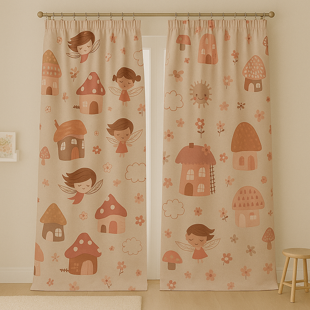 Whimsical Fairy Tale Linen Curtains for Kids – Light Filtering or 100% Blackout – Custom Sizes – All Heading Styles-2