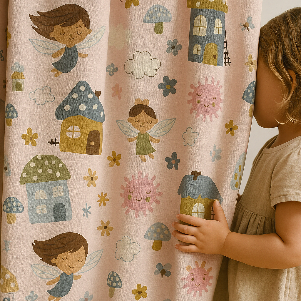 Whimsical Fairy Tale Linen Curtains for Kids – Light Filtering or 100% Blackout – Custom Sizes – All Heading Styles-3