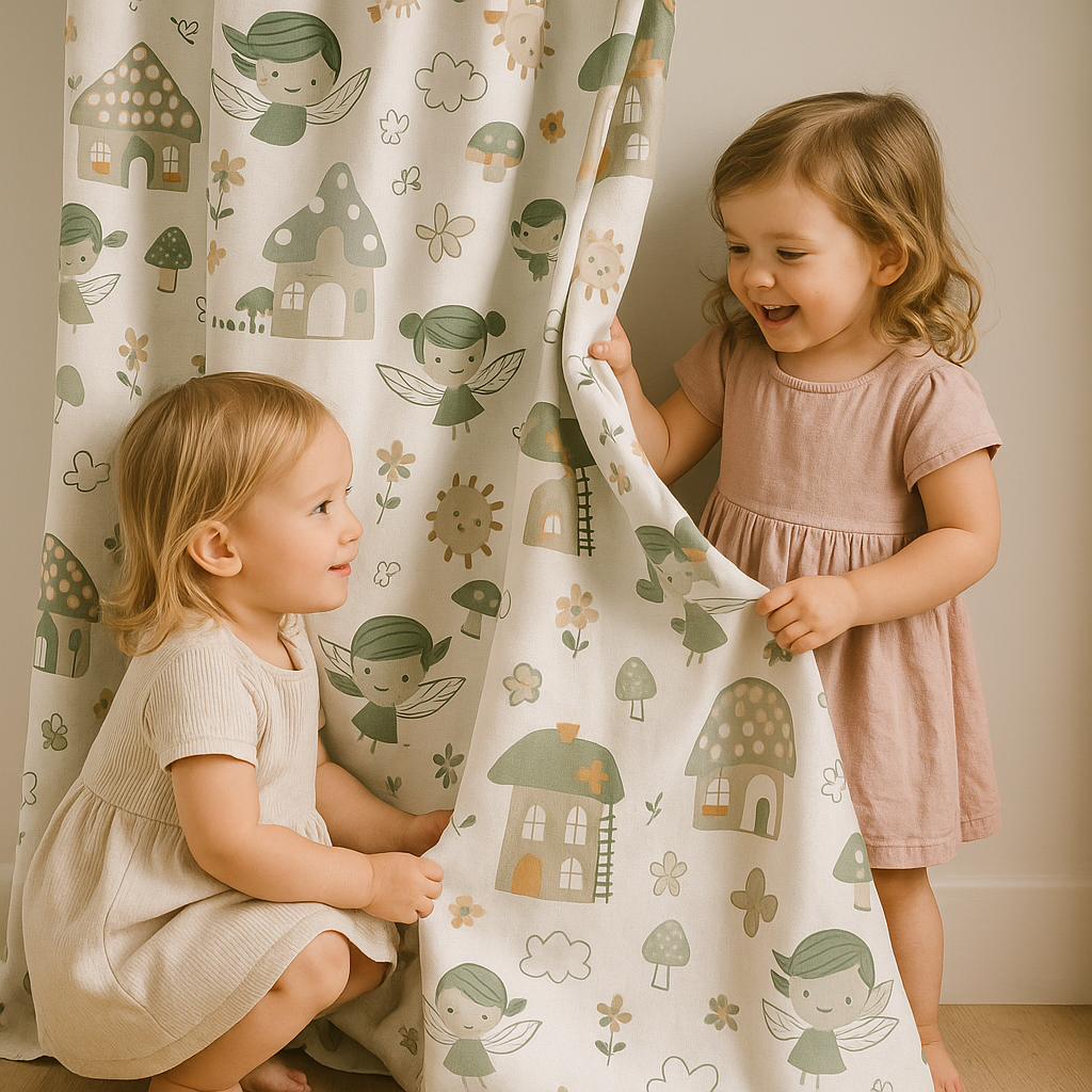 Whimsical Fairy Tale Linen Curtains for Kids – Light Filtering or 100% Blackout – Custom Sizes – All Heading Styles-0
