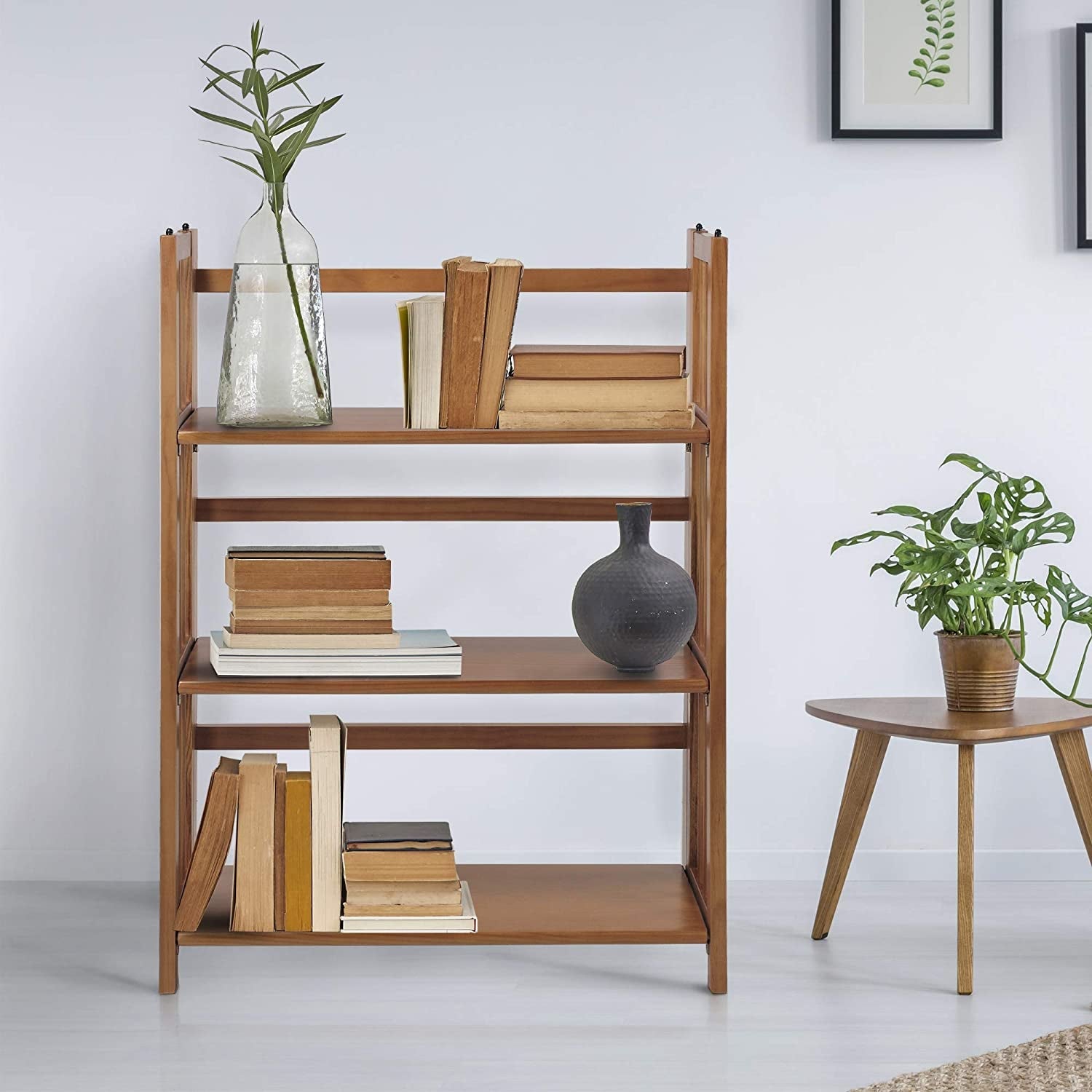 Chestnut Three Shelf Stackable Bookcase Solid Wood
