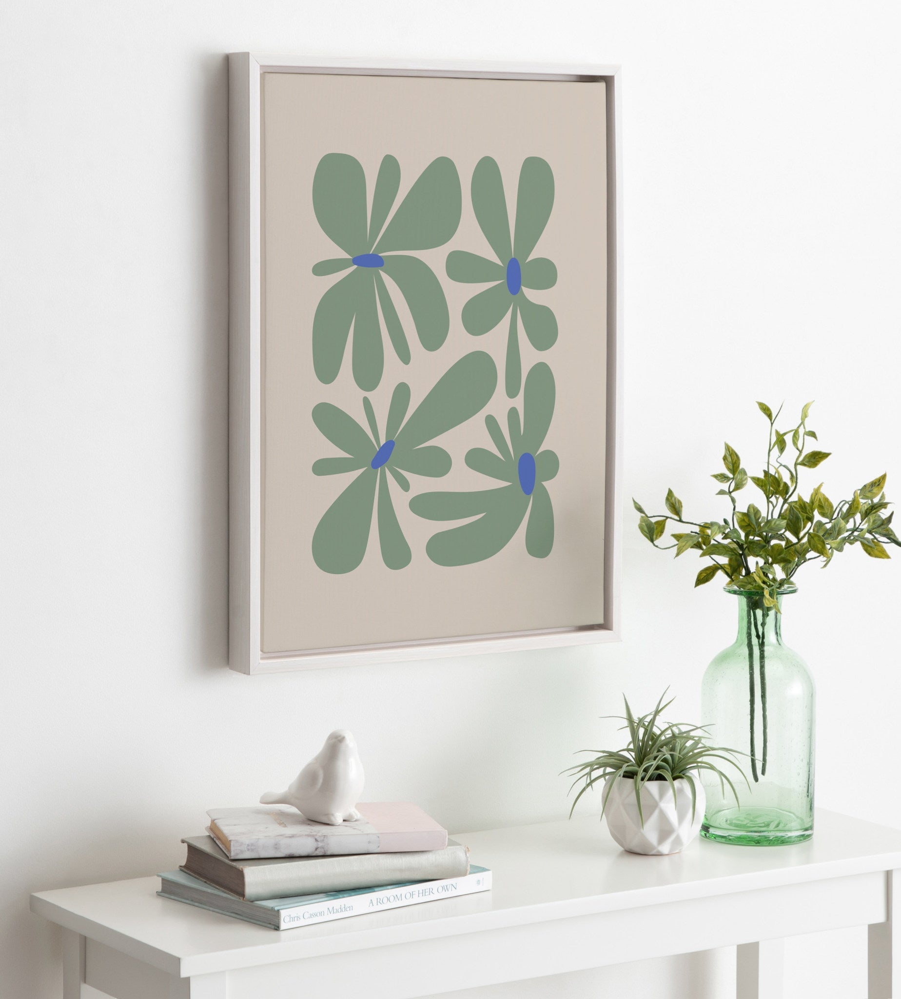 Sylvie Colorful Abstract Retro Floral Groovy Green Framed Canvas by The Creative Bunch Studio