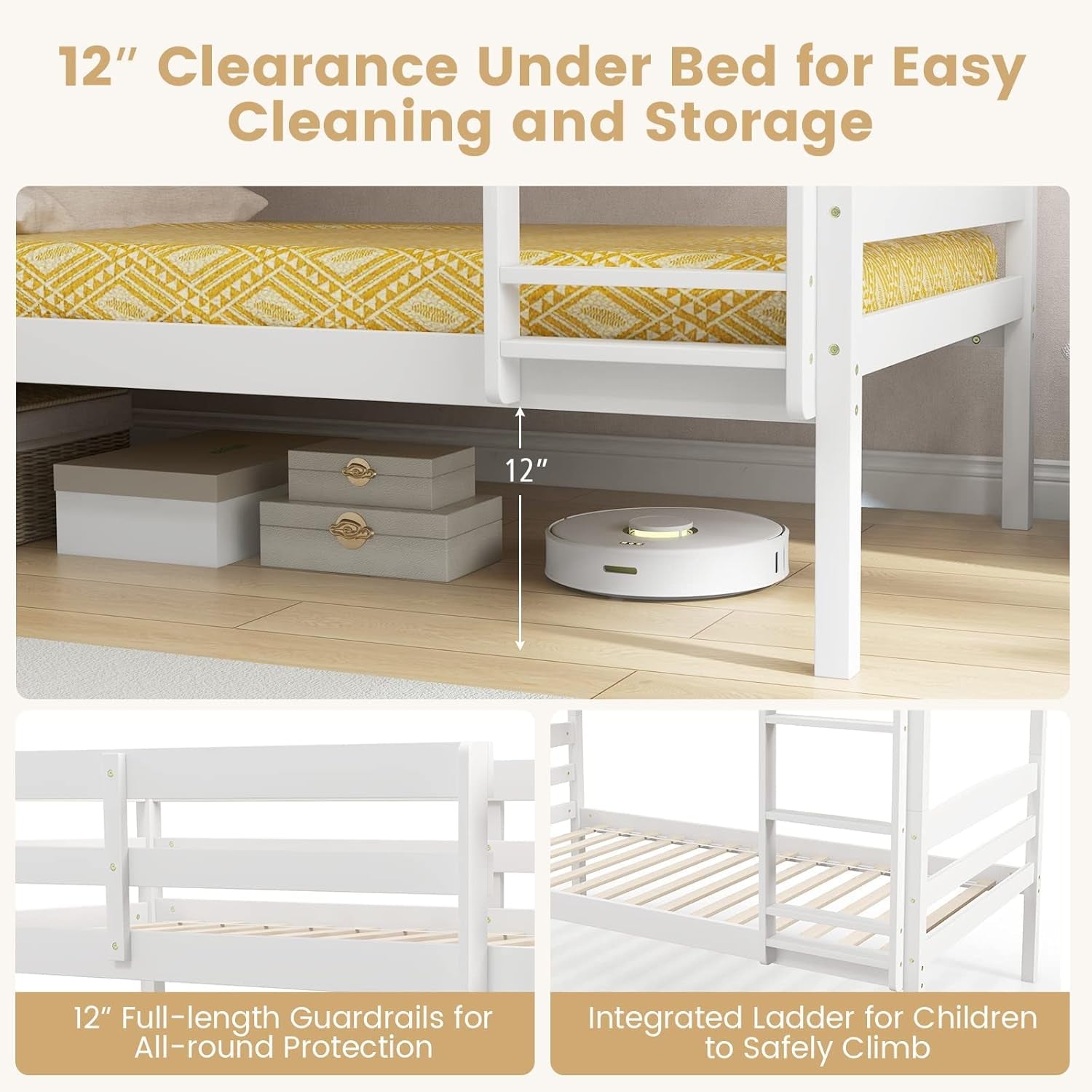 White Twin Over Twin Bunk Bed With Integrated Ladder