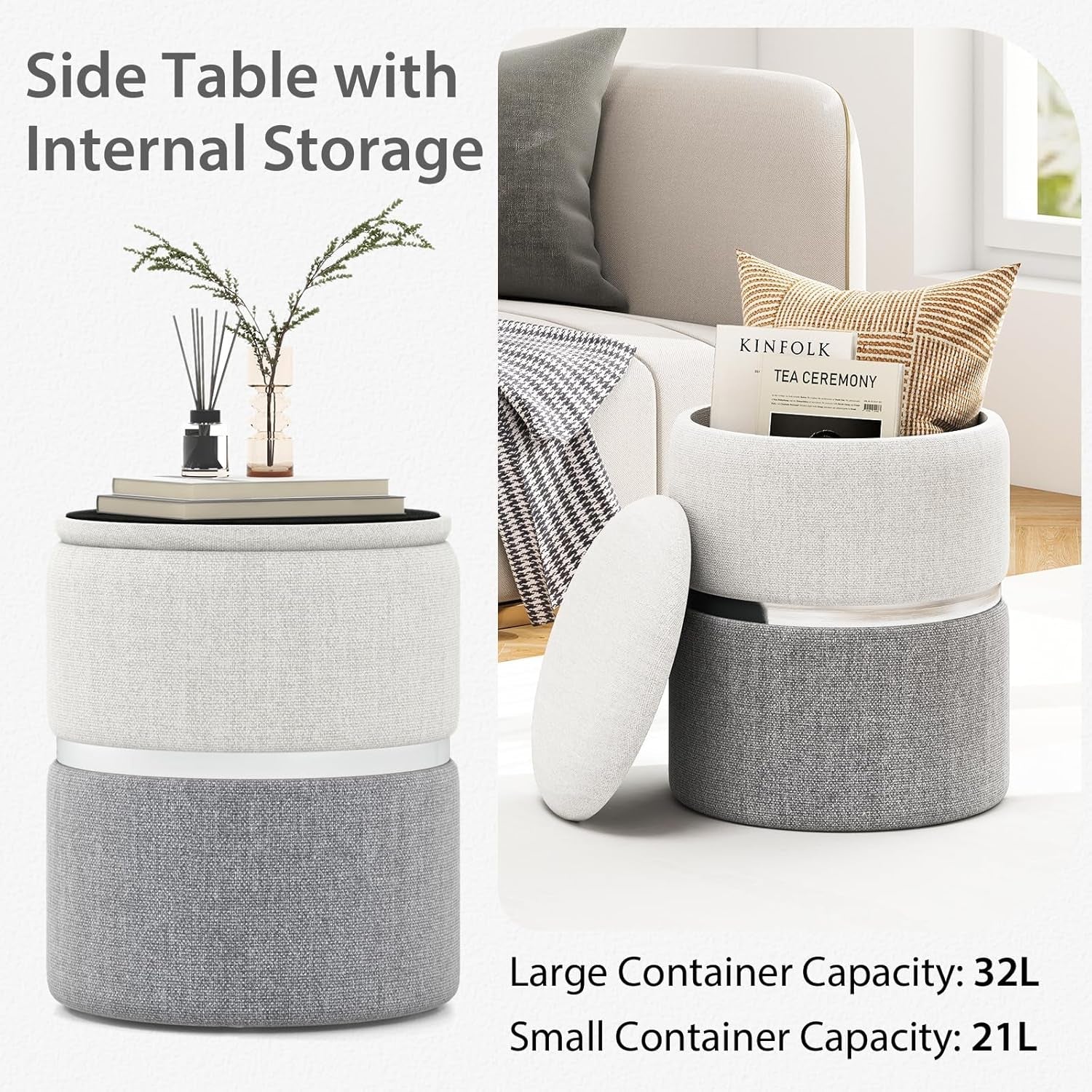 Gray Nesting Storage Ottomans With Hidden Capacity
