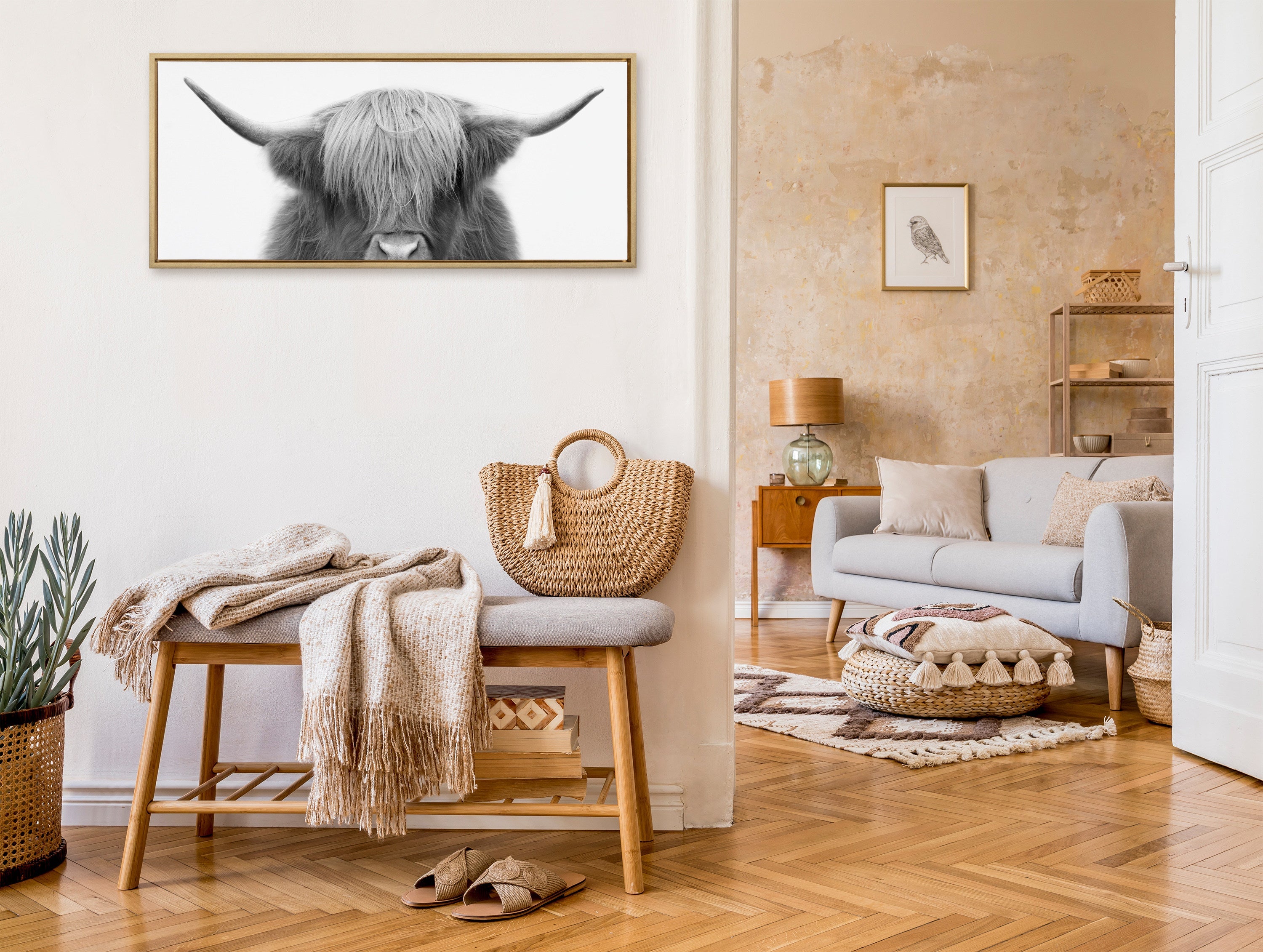 Sylvie Hey Dude Highland Cow Framed Canvas by The Creative Bunch Studio