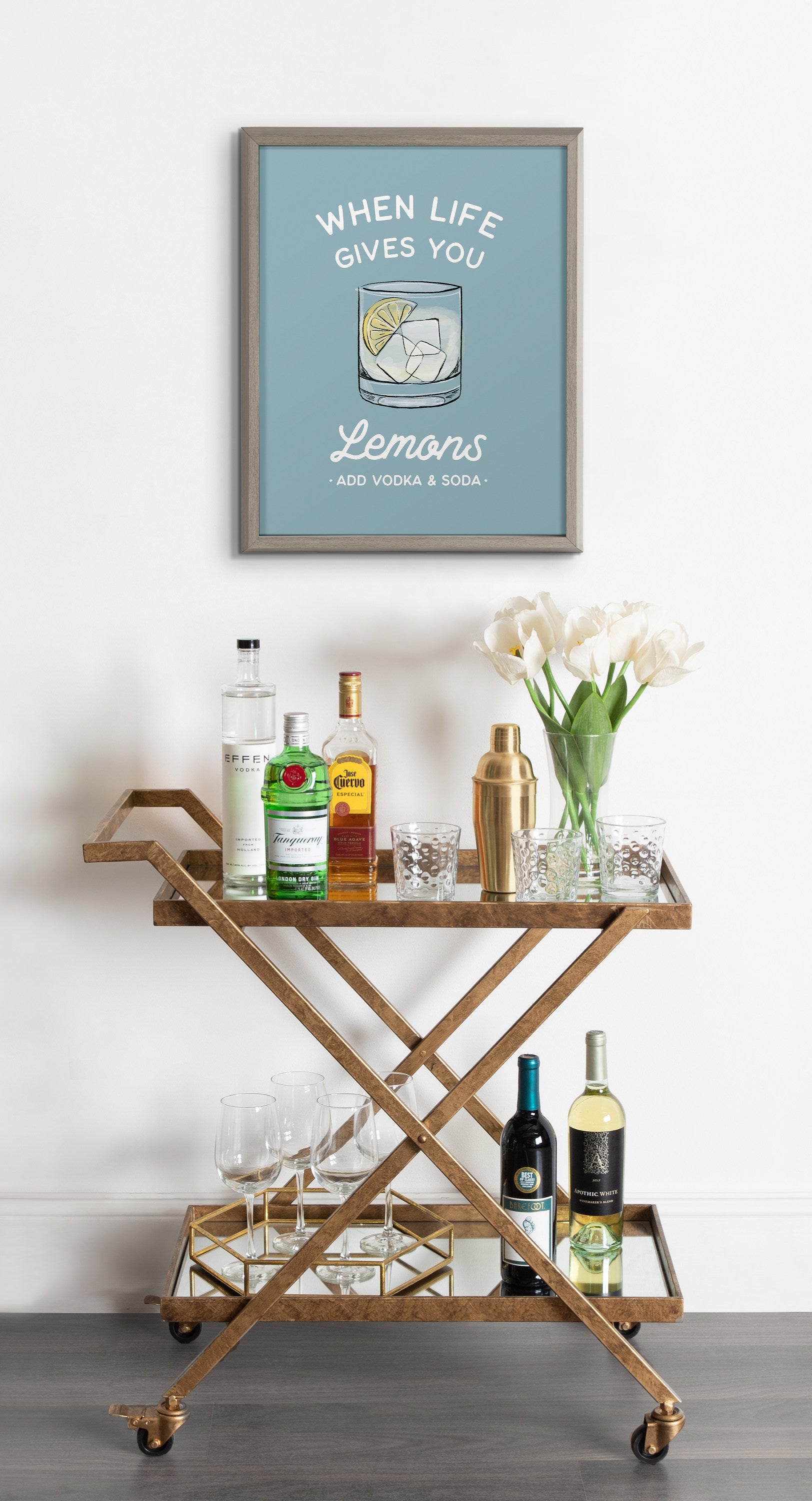 Blake When Life Gives You Lemons Blue Framed Printed Glass by The Creative Bunch Studio