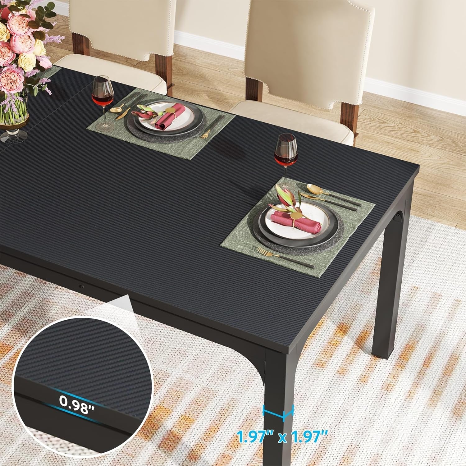 Black 78 Inch Rectangle Dining Table For 6 To 8 People