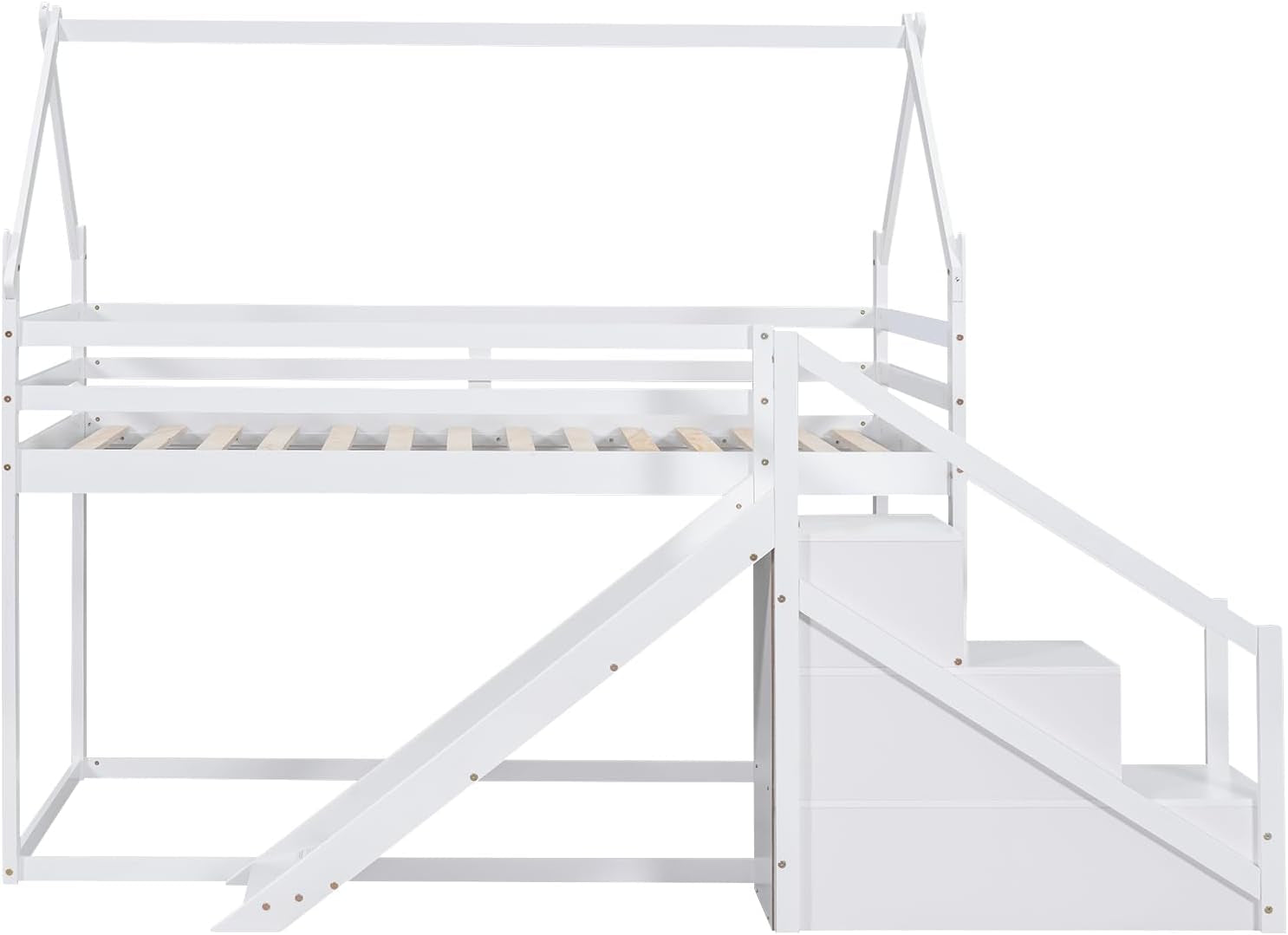 White House Twin Over Twin Bunk Bed With Slide And Stairs