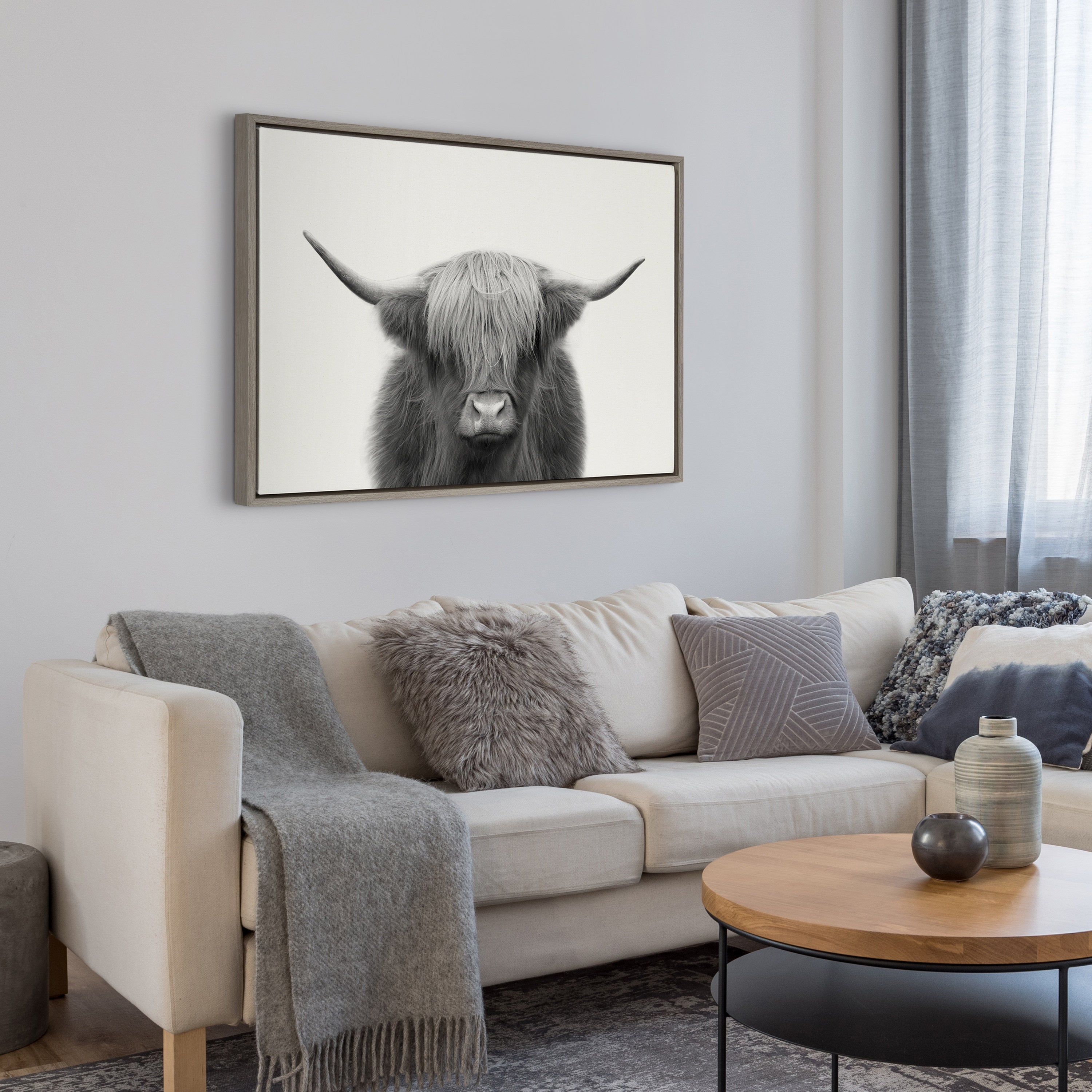 Sylvie Hey Dude Highland Cow Framed Linen Canvas by The Creative Bunch Studio