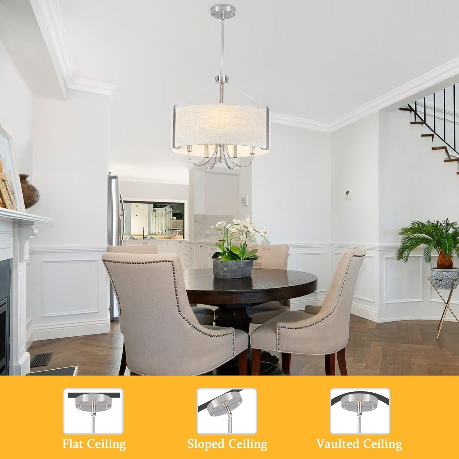 5 Light Drum Chandelier 18 Inch Brushed Nickel Fixture-1