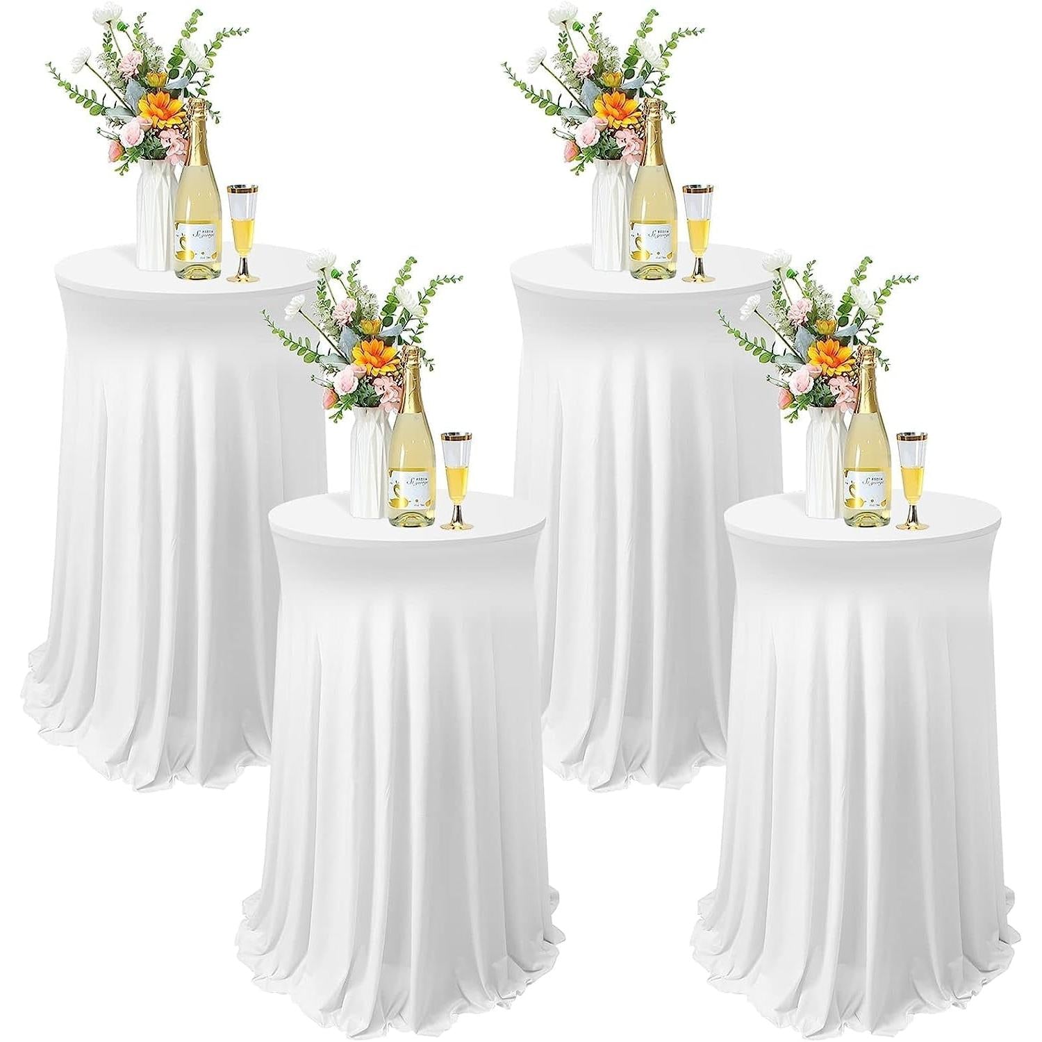 White Spandex Cocktail Tablecloths 32 Inch Round Pack Of 4
