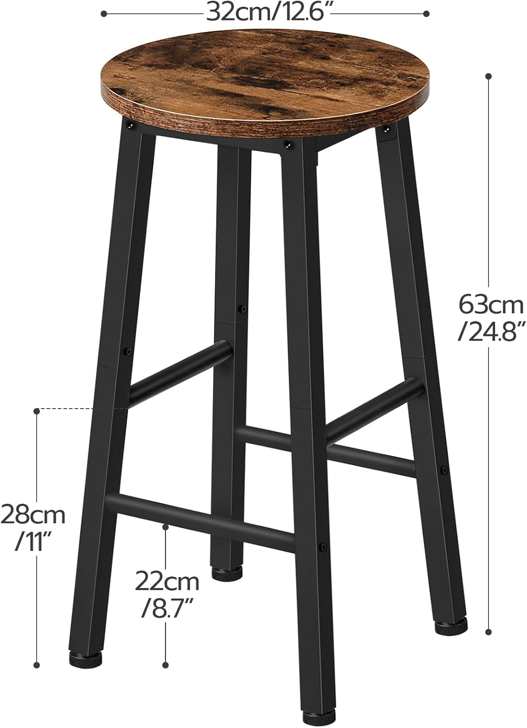 Bar Stools Set Of 2 24.8 Inch Rustic Brown Kitchen Island