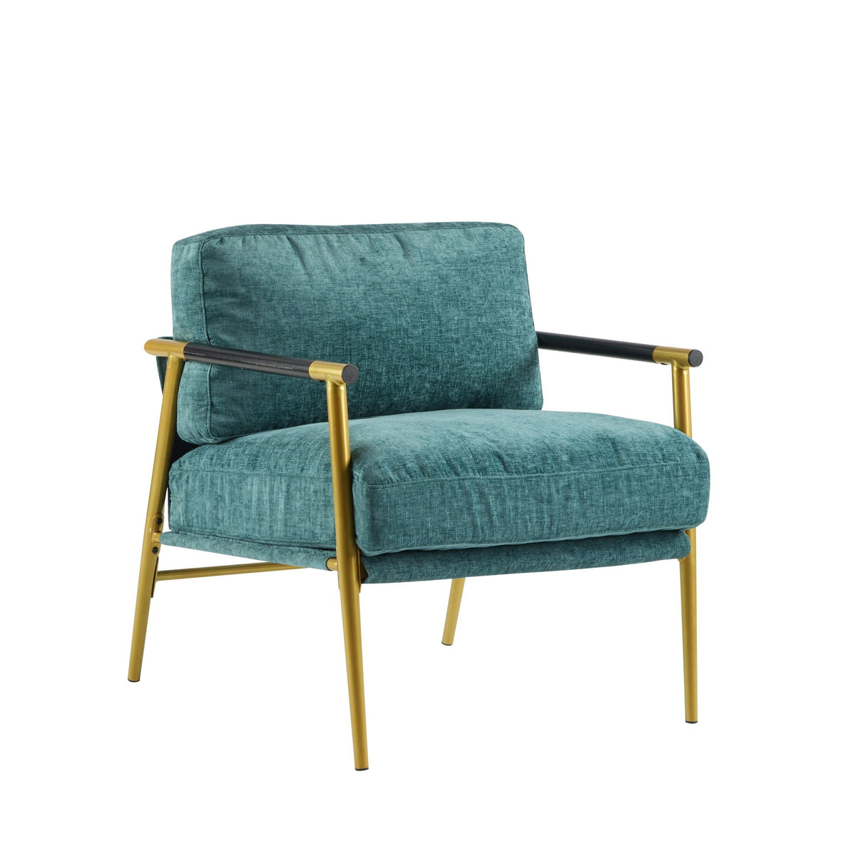 Modern Accent Chair with Plush Cushions and Wooden Armrests - Available in Multiple Colors