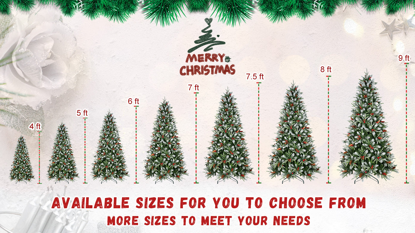 7FT Christmas Tree With 2178 Tips, Red Berries & Pine Cones