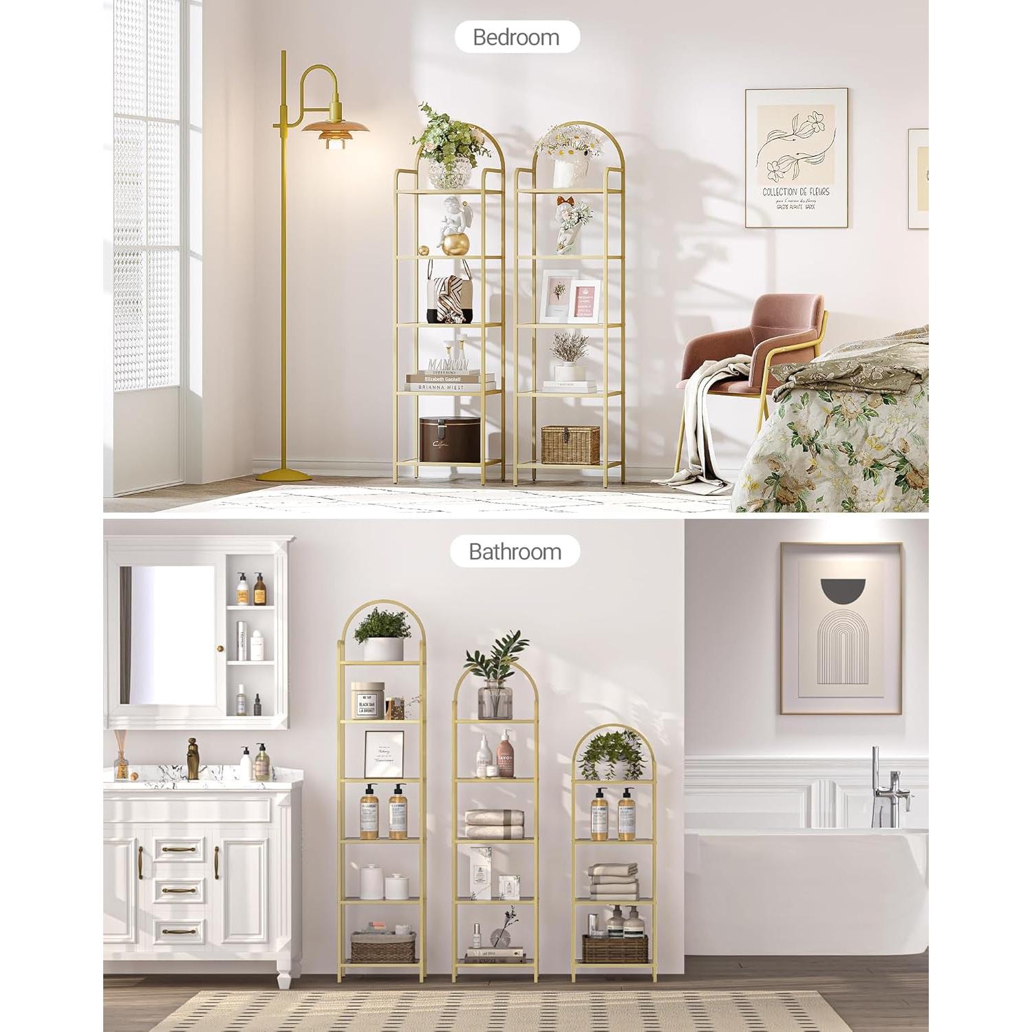 Gold Six Tier Bookcase With Tempered Glass Shelves-3