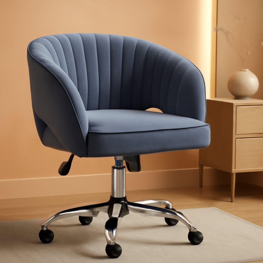 Dark Gray Velvet Swivel Office Chair Tufted Barrel Back