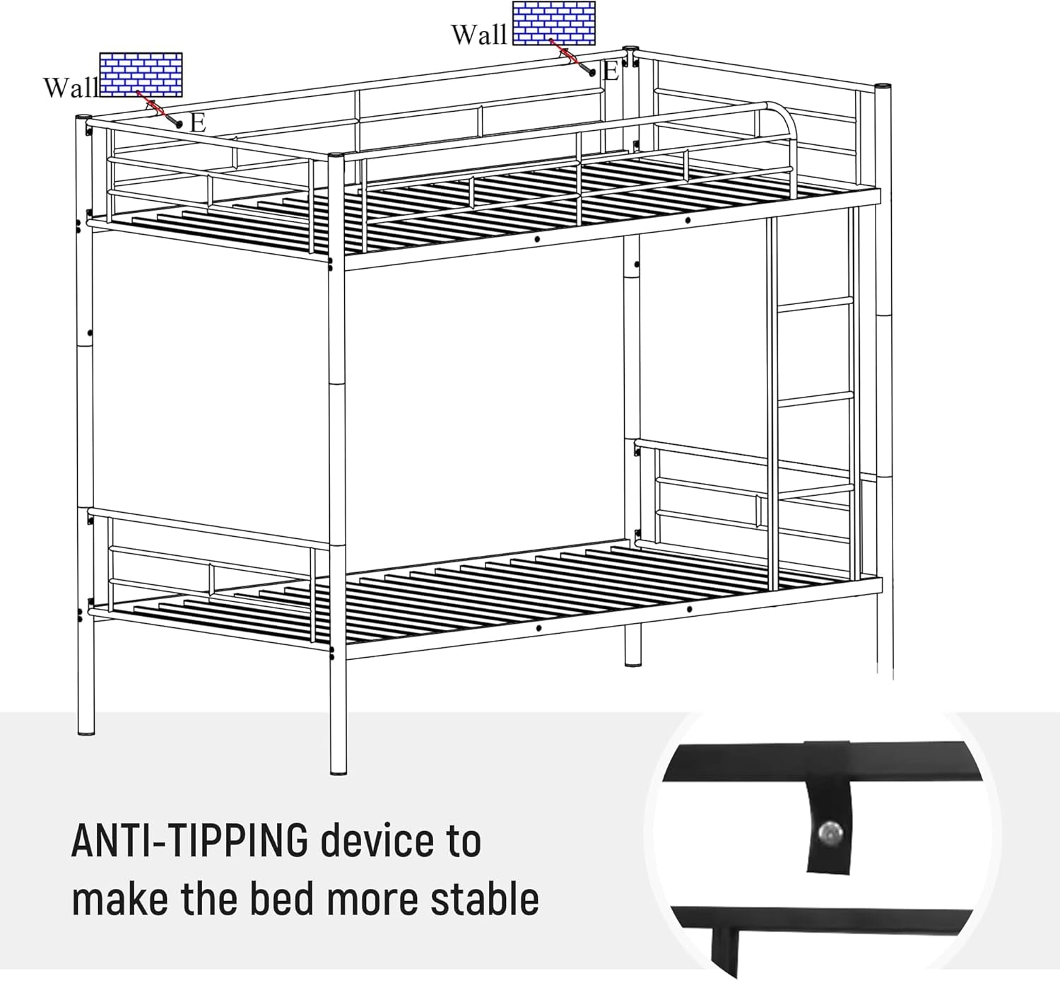 Black Twin Over Twin Metal Bunk Bed With Ladder Guardrail