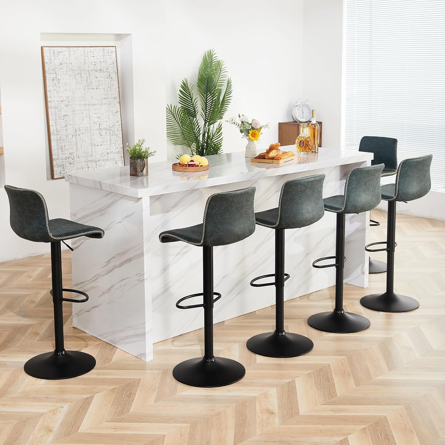 Teal Bar Stools Set Of 3 Adjustable Height 24 To 32 Inches