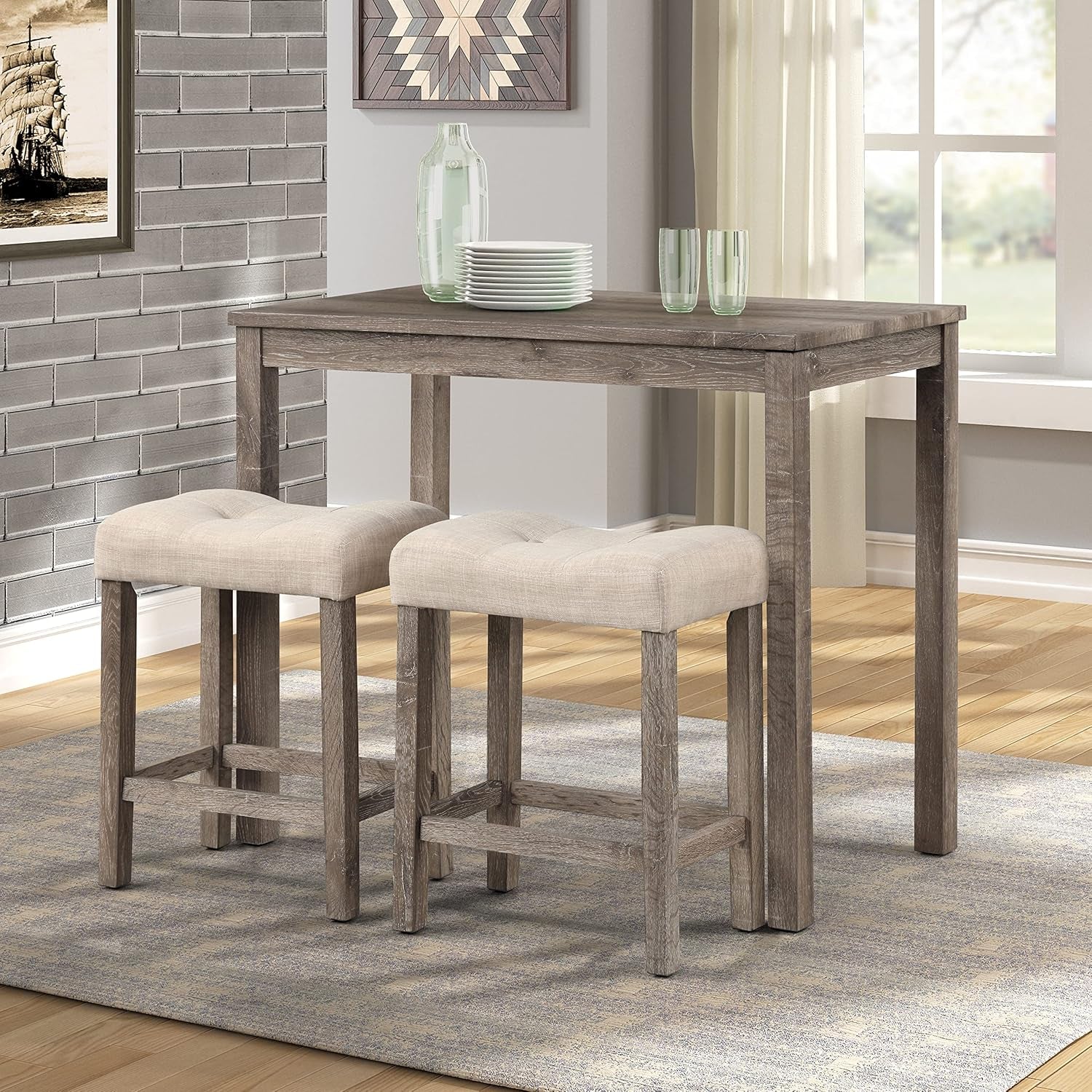 Sora Button Tufted Counter Height Bar Stools Set Of 2 Taupe