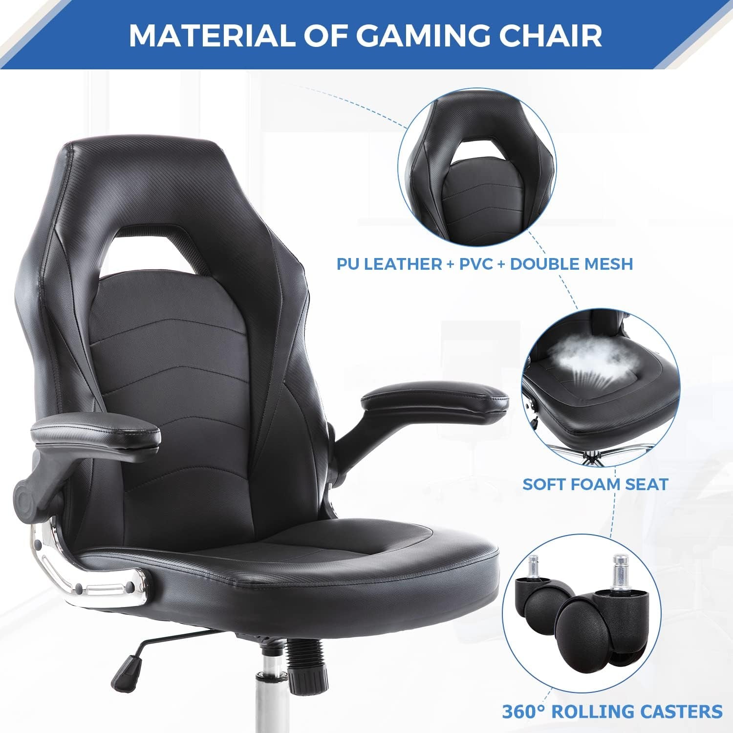 Ergonomic Gaming Chair With Height Adjustability Black