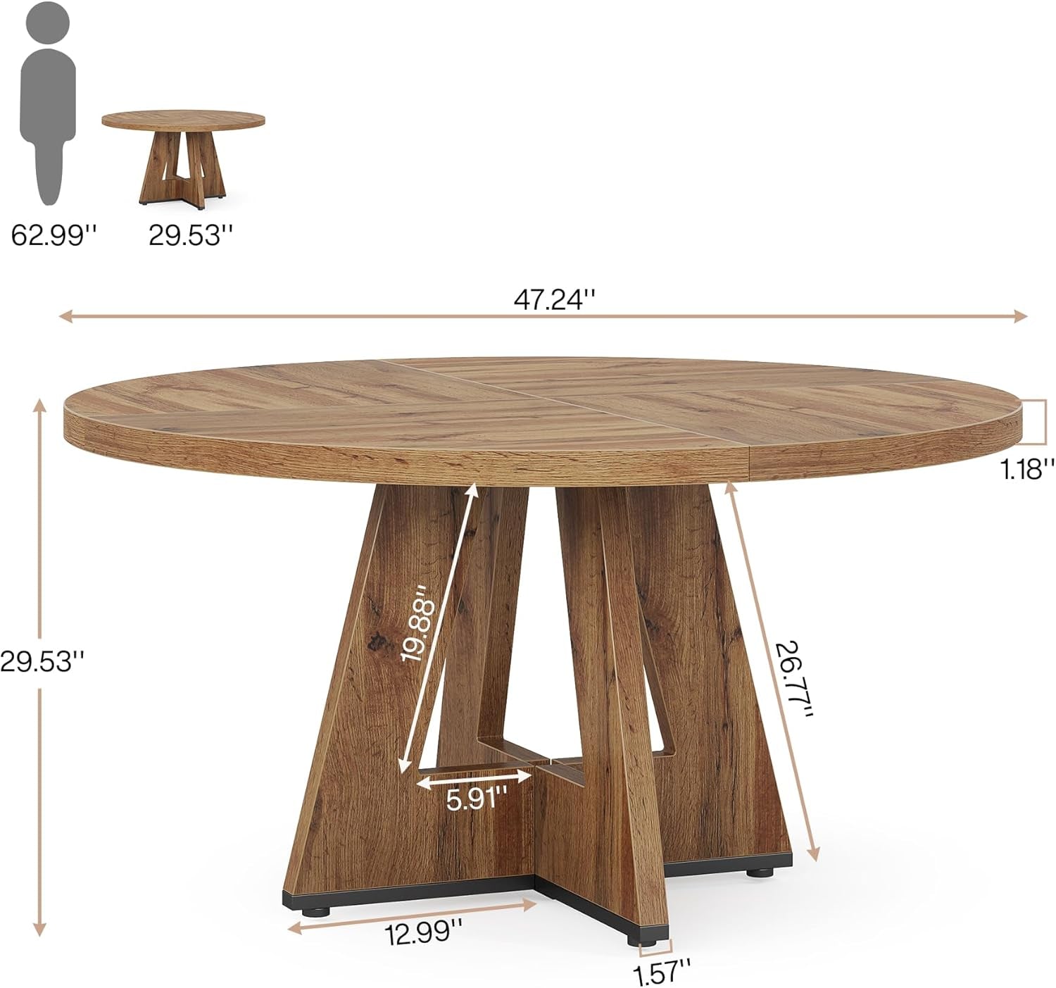 Round 47 Inch Farmhouse Dining Table For Four Kitchen Living Room Wood