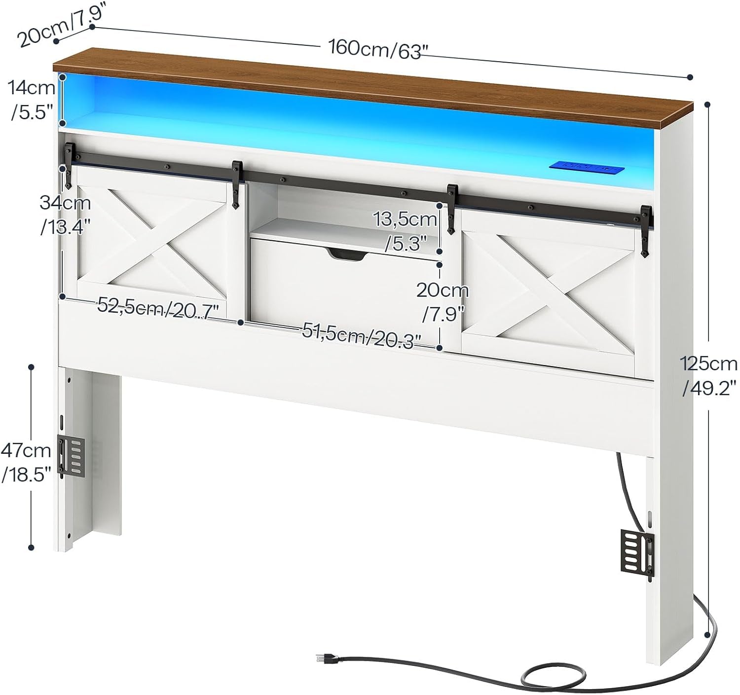 Farmhouse Queen Headboard with Storage and Charging Station
