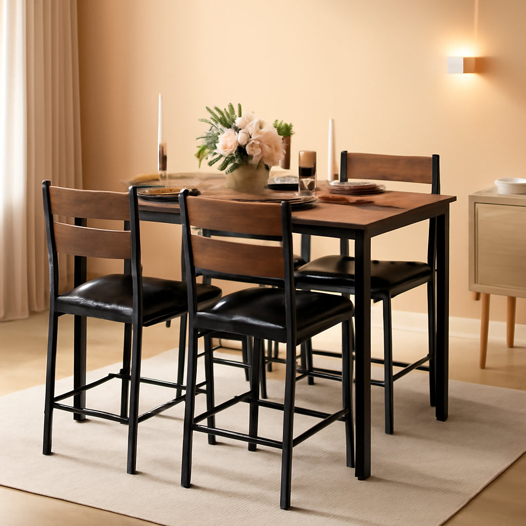 Dining Table Set For 4 Wood Kitchen Table With Upholstered Chairs Rustic Brown