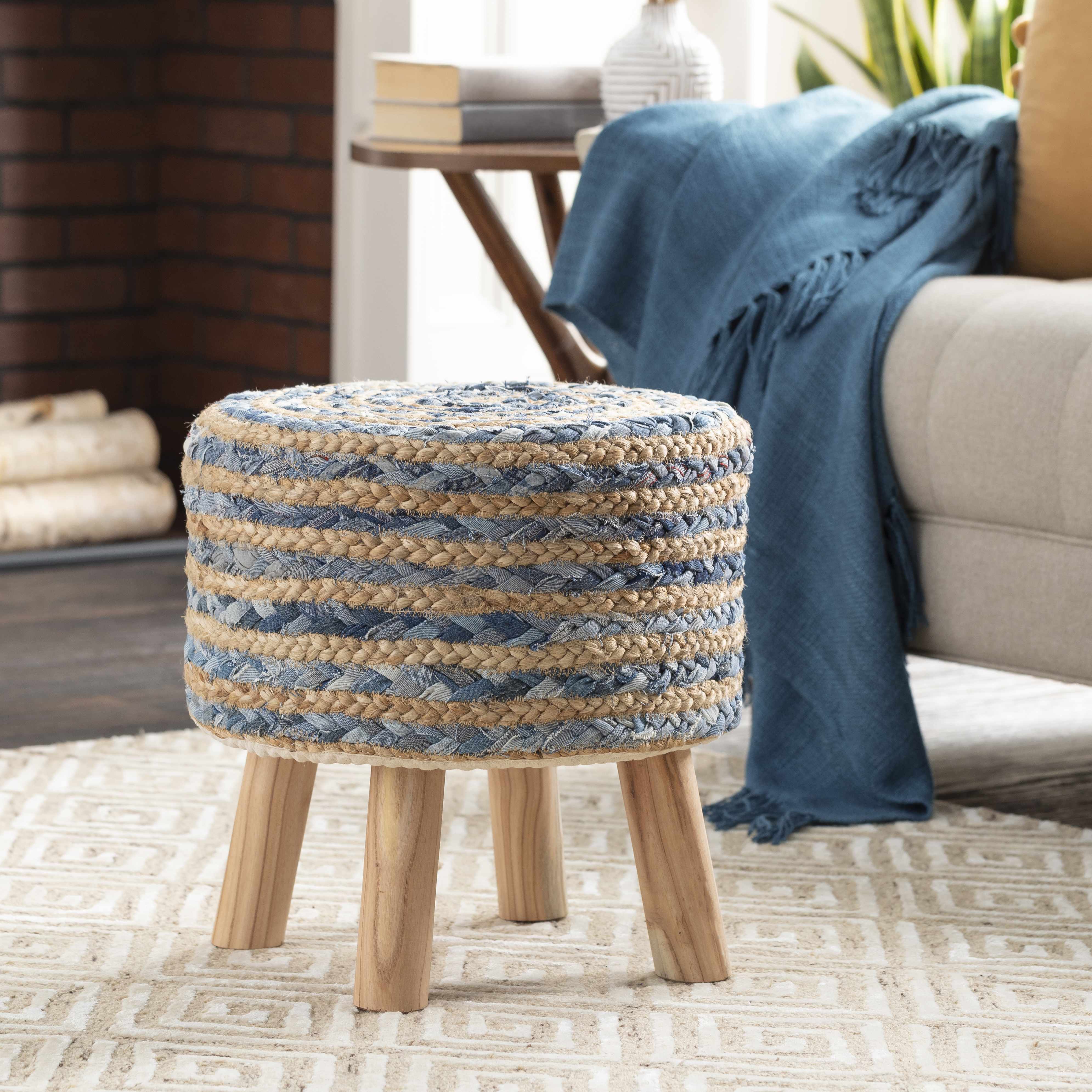 Fermont Hand Crafted Denim Jute Ottoman-0