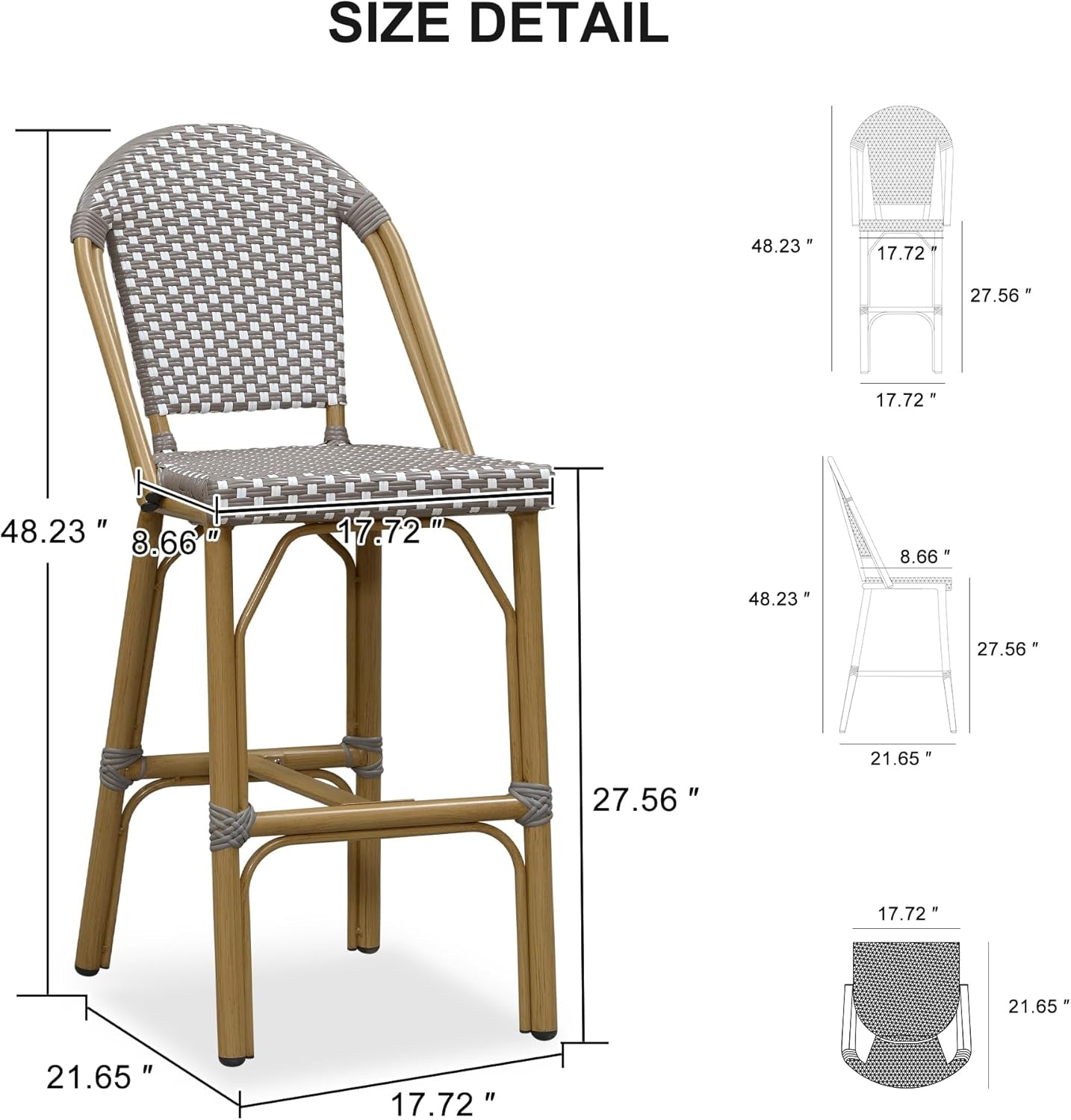 French Style Rattan Bar Stools Set for Outdoor Spaces