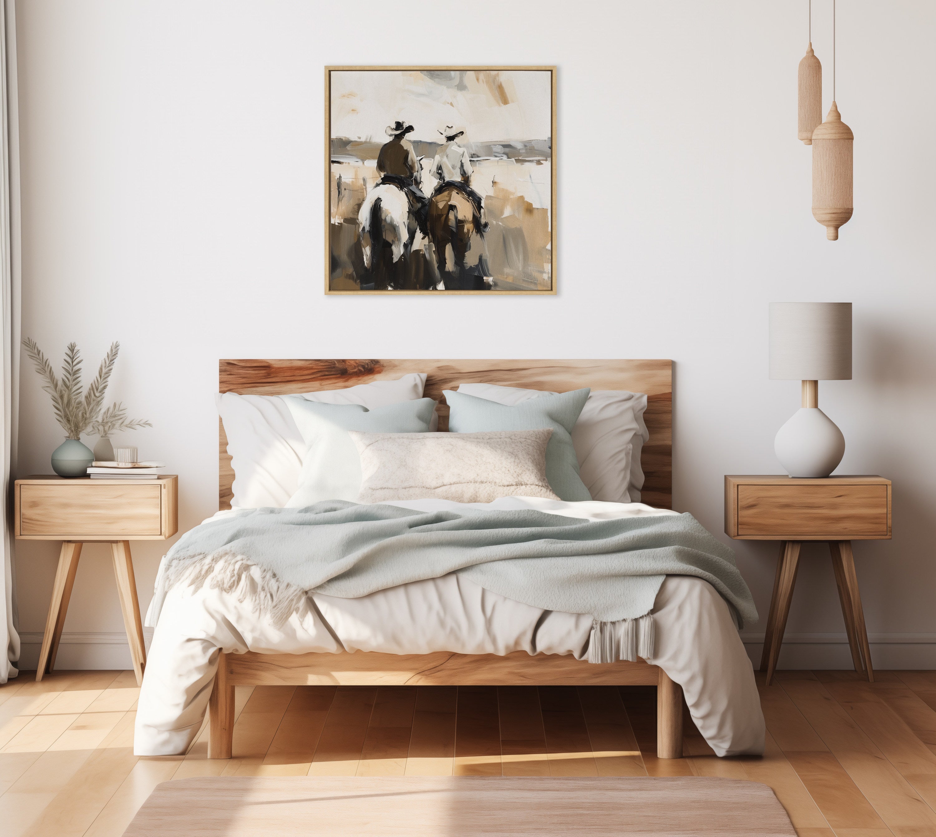 Sylvie Western Cowboy Horseback Ranch Abstract Neutral 1 Framed Canvas by The Creative Bunch Studio