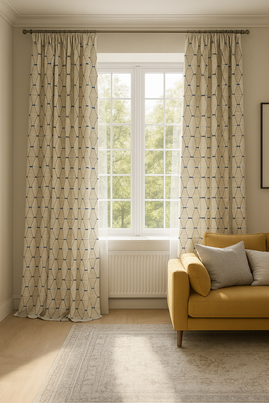 Luxury HexaTrellis Geometric Embroidered GOTS Linen Curtains – Made-to-Measure | Blackout & Light-Filtering-1