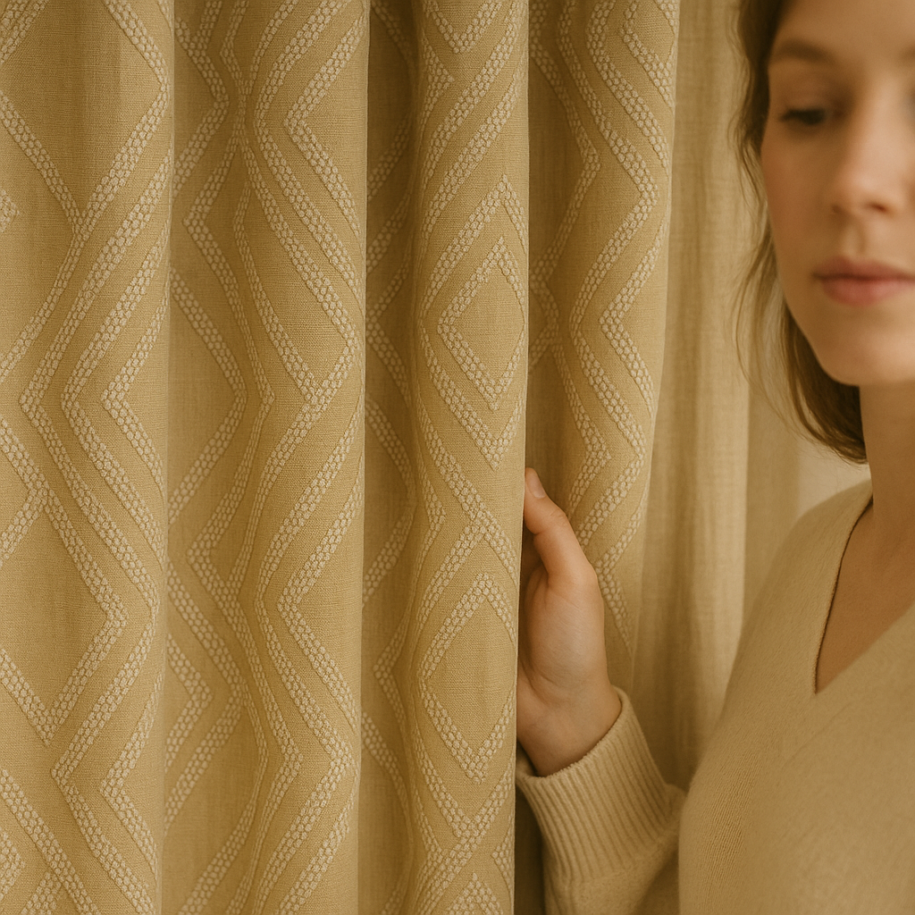 Luxury Linen Jacquard Geometric Curtains – 7 Colours, Made-to-Measure Blackout or Cotton Lined-3