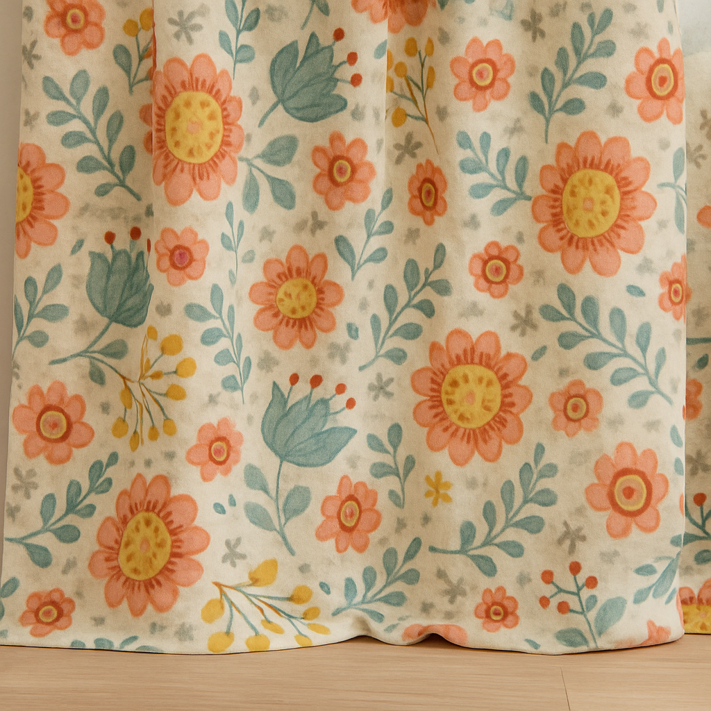 Floral Pure Linen Curtains - Custom Made, Extra Wide & Long, Light Filtering or 100% Blackout Lined, Rod Pocket or Hooks | Kids Room & Interior Design-3