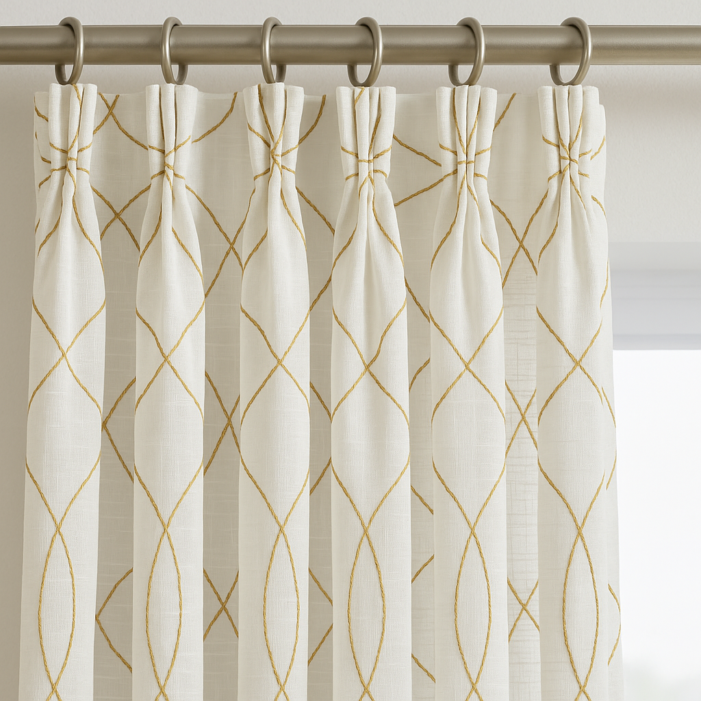 Pure Linen Sheer Curtains with Geometric Embroidered Lattice – Light Filtering Privacy Drapes – Custom Sizes – OEKO-TEX Certified-2