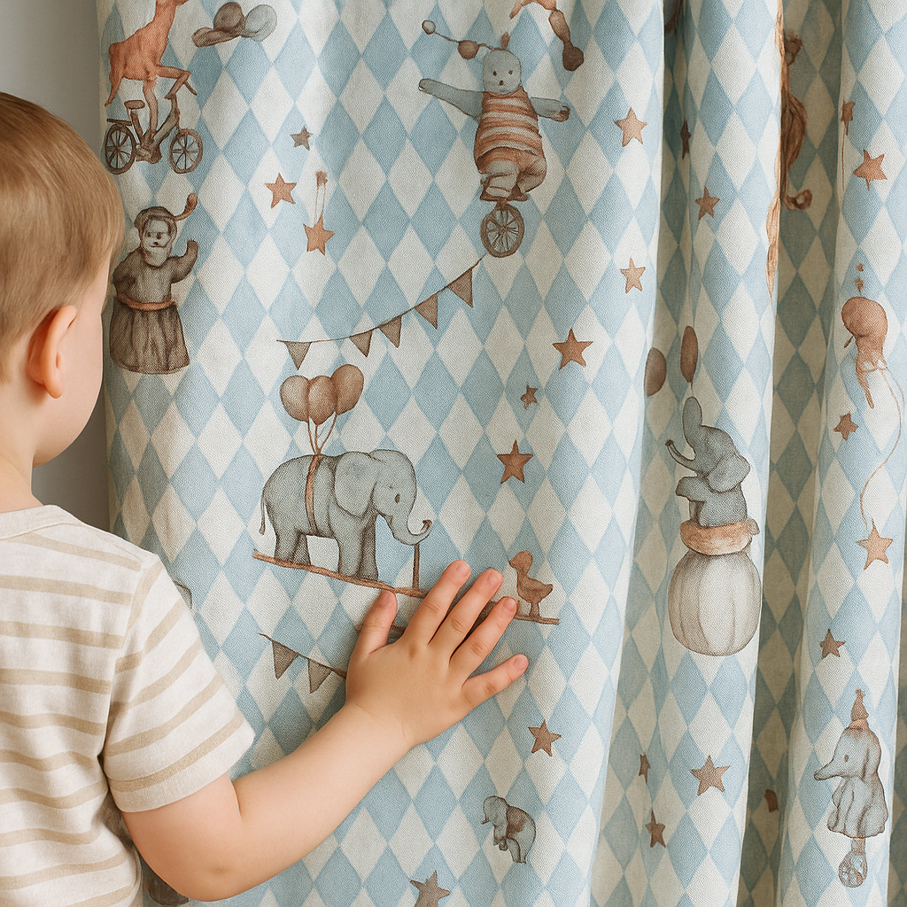 Circus-Themed Pure Linen Curtains for Kids Room – 5 Colour Variants – Light Filtering or 100% Blackout Lined – Custom Sizes – OEKO-TEX Certified-0
