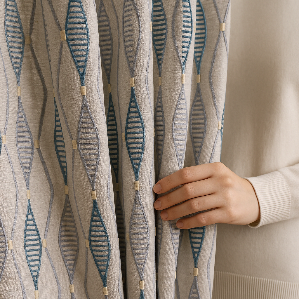 GOTS Spindle-Stripe Embroidered Linen Curtains – Blackout / Sheer-0